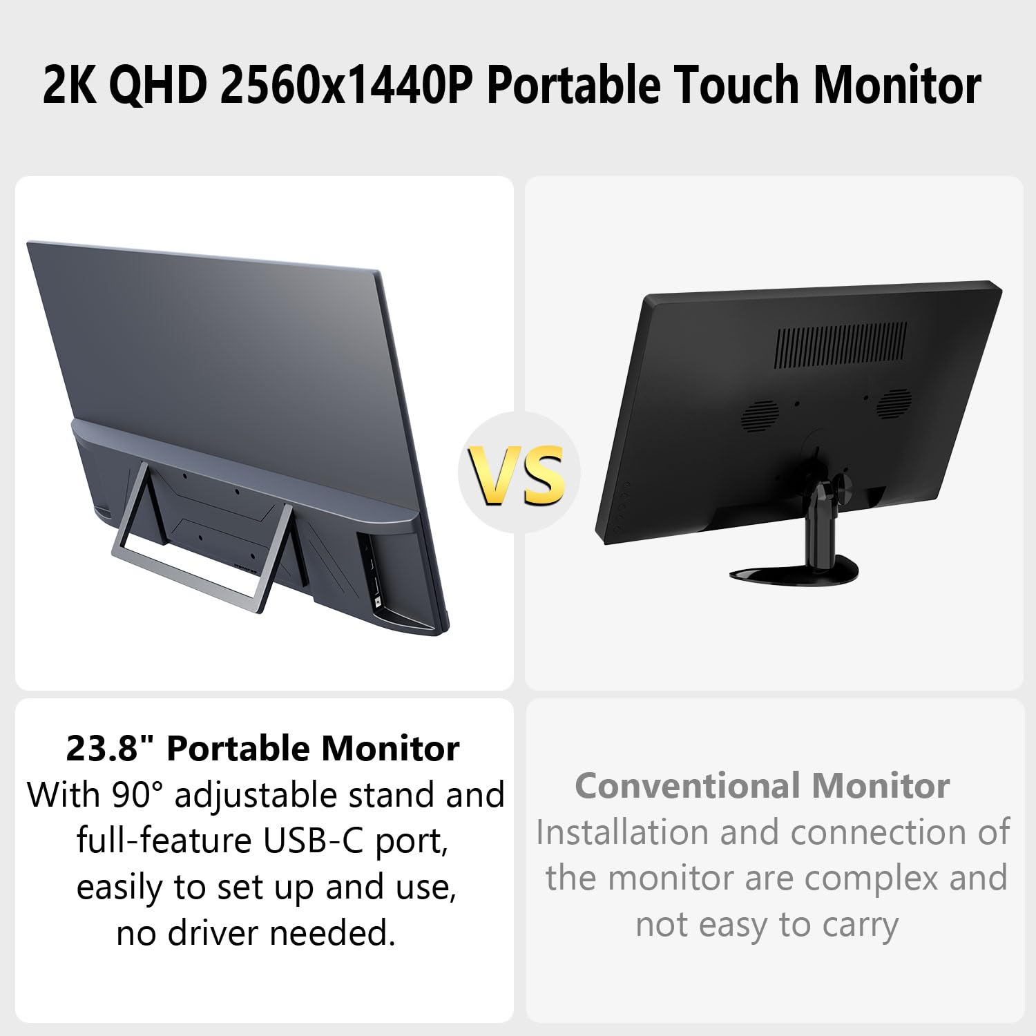 s*4様 Prechen 23.8インチ 2K QHD 2560x1440p P Amazon.com: Prechen 23.8 Inch 2K 100Hz Large Portable Touchscreen
