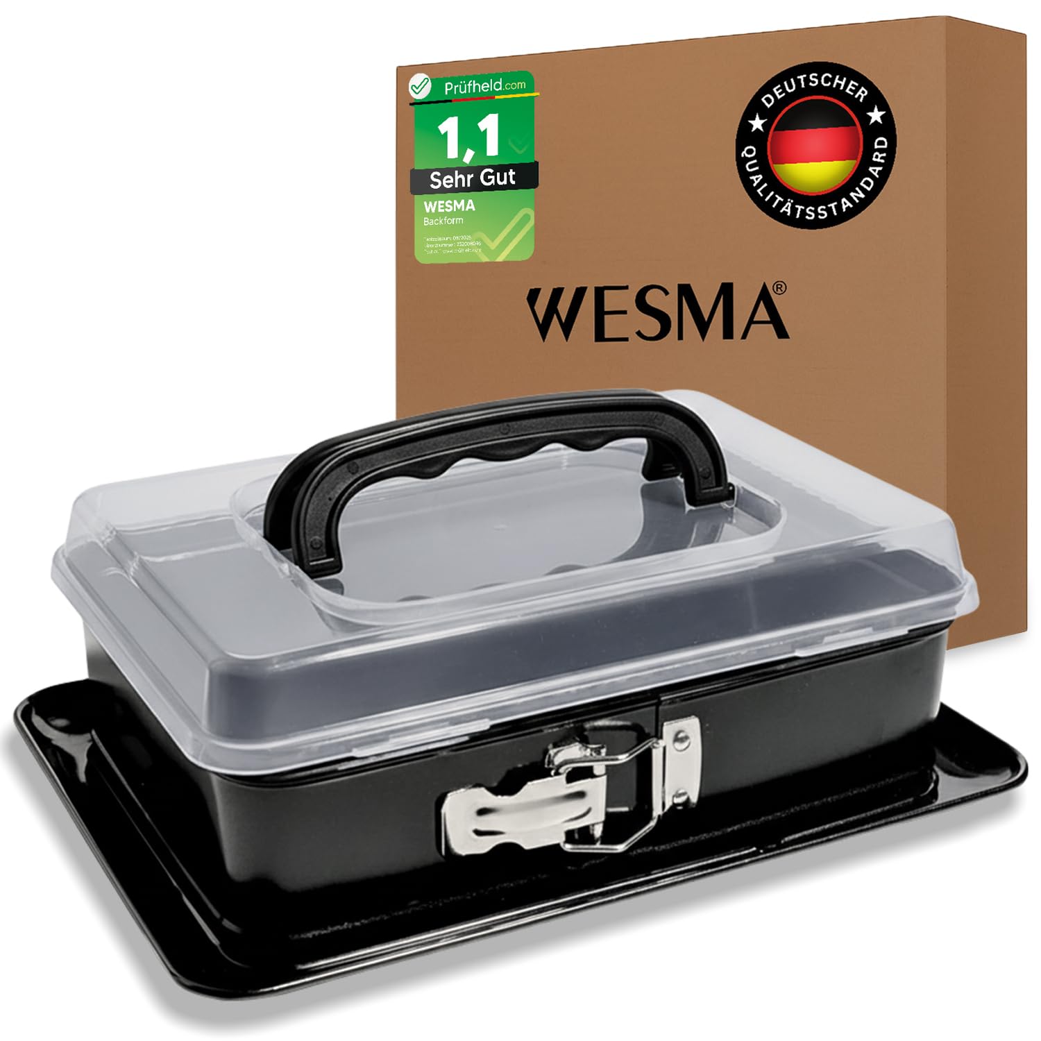 WESMA Molde rectangular de 27,5 x 18 x 9 cm, molde rectangular con tapa y asa, molde rectangular con tapa, antiadherente, molde rectangular con cierre, ideal para tartas y tartas