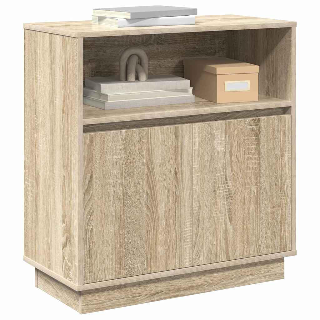vidaXL Sideboard with LED Sonoma oak 71 x 34.5 x 75 cm Engineered wood, Dining Room Storage, Rectangular Sideboard, Ample Space, Built-In Lighting, Modern Design, Versatile Furniture Unit, LED Display