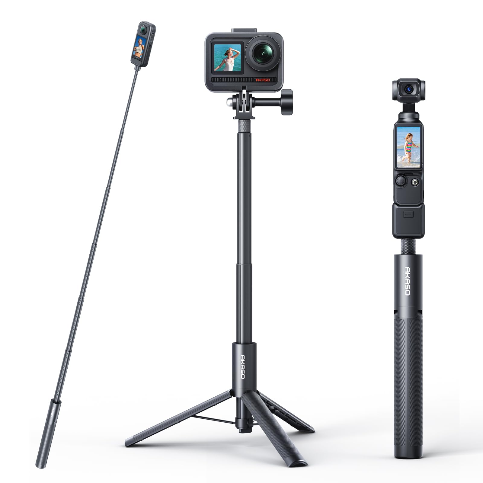 AKASO Palo Selfie con Trípode de 47.2"/120cm con Efecto Invisible | Compatible con AKASO 360, EK7000/EK7000 Pro, Brave 4/Brave 7, V50X Cámara de Acción