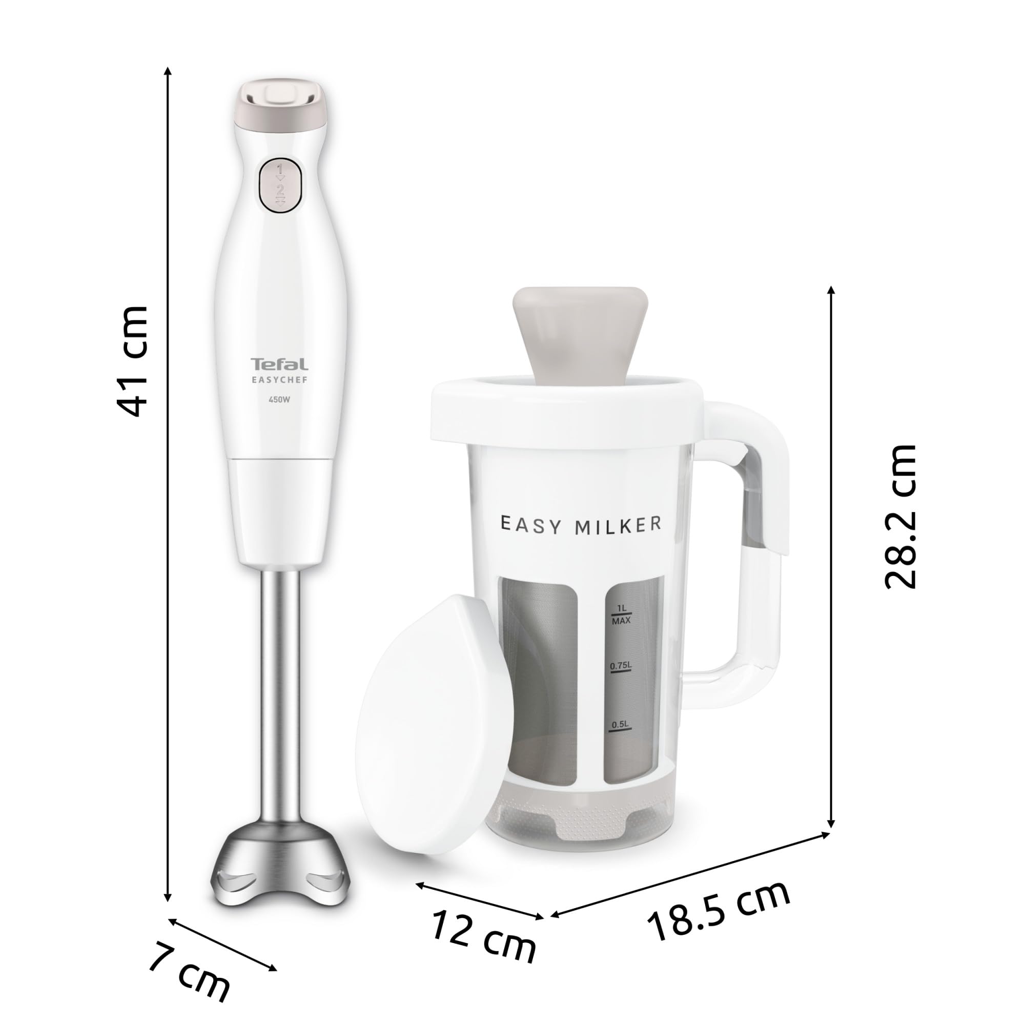 Moulinex Easy Milker & Easychef, Préparateur de lait végétal avec pied mixeur, Lames Zelkrom, 2 vitesses