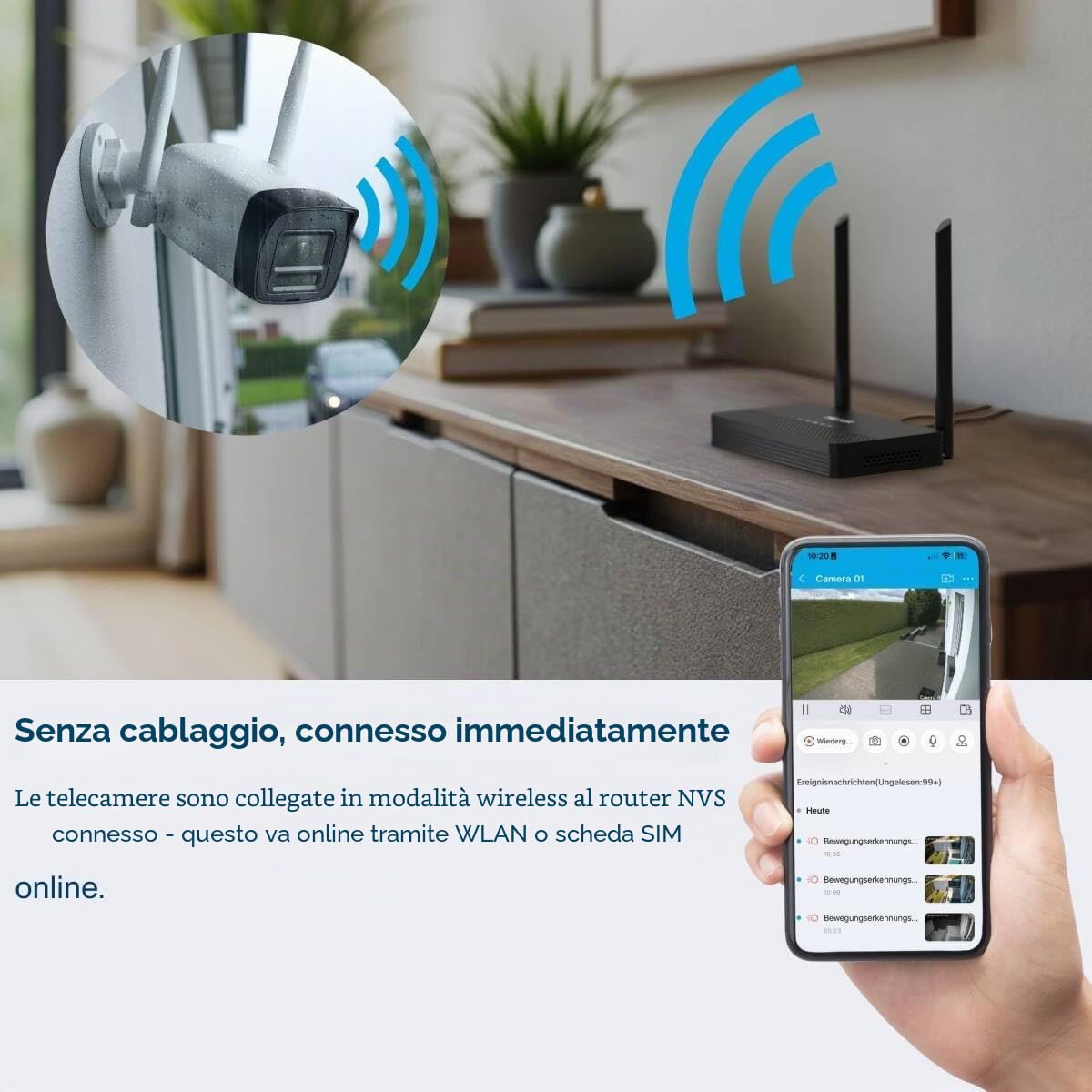 HiLook Set di telecamere di sorveglianza WLAN per esterni, bullet da 4 MP + telecamere PT Turret, WiFi NVS con slot micro SD, set completo per fotocamera esterna, riconoscimento umano e veicoli