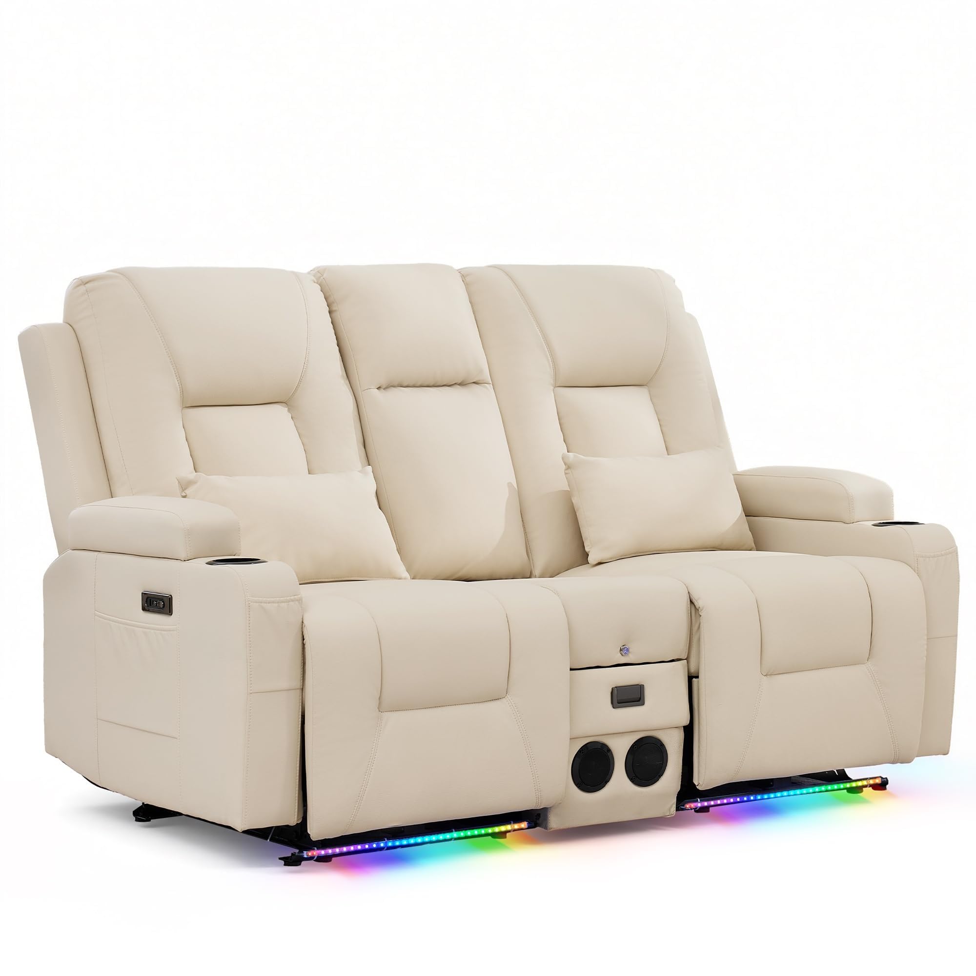 Dual Smart Theater Recliner Sofa Bluetooth Speaker Dual Motor Zero Wall Recline System Pet Friendly Leather Multi Function