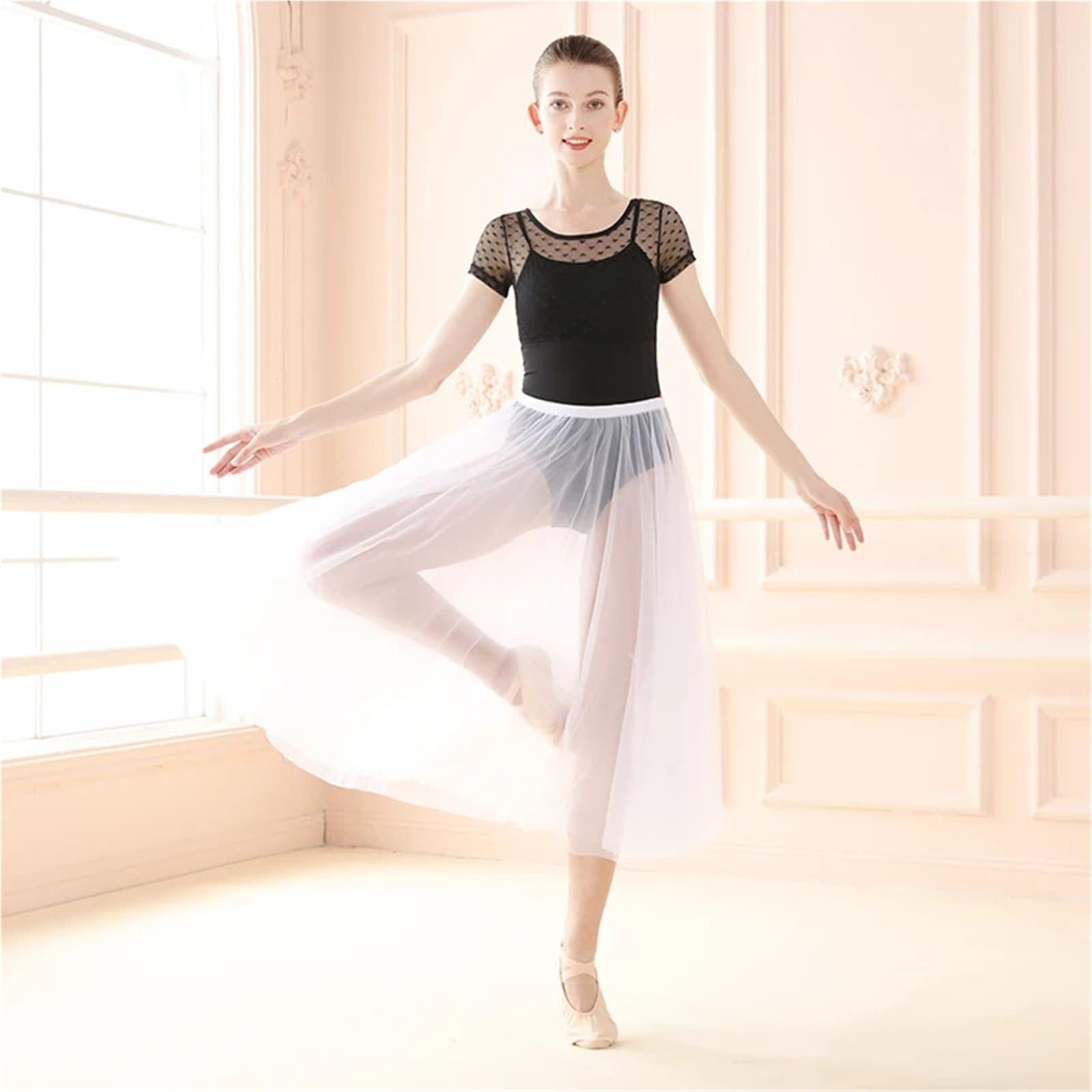 Gonna da Ballo Gonne da Ballo in Chiffon for Donne Gonne Lunghe da Balletto for Adulti Gonne da Ballo in Rete a 2 Strati for Balletto per Balletto(White Skirt)