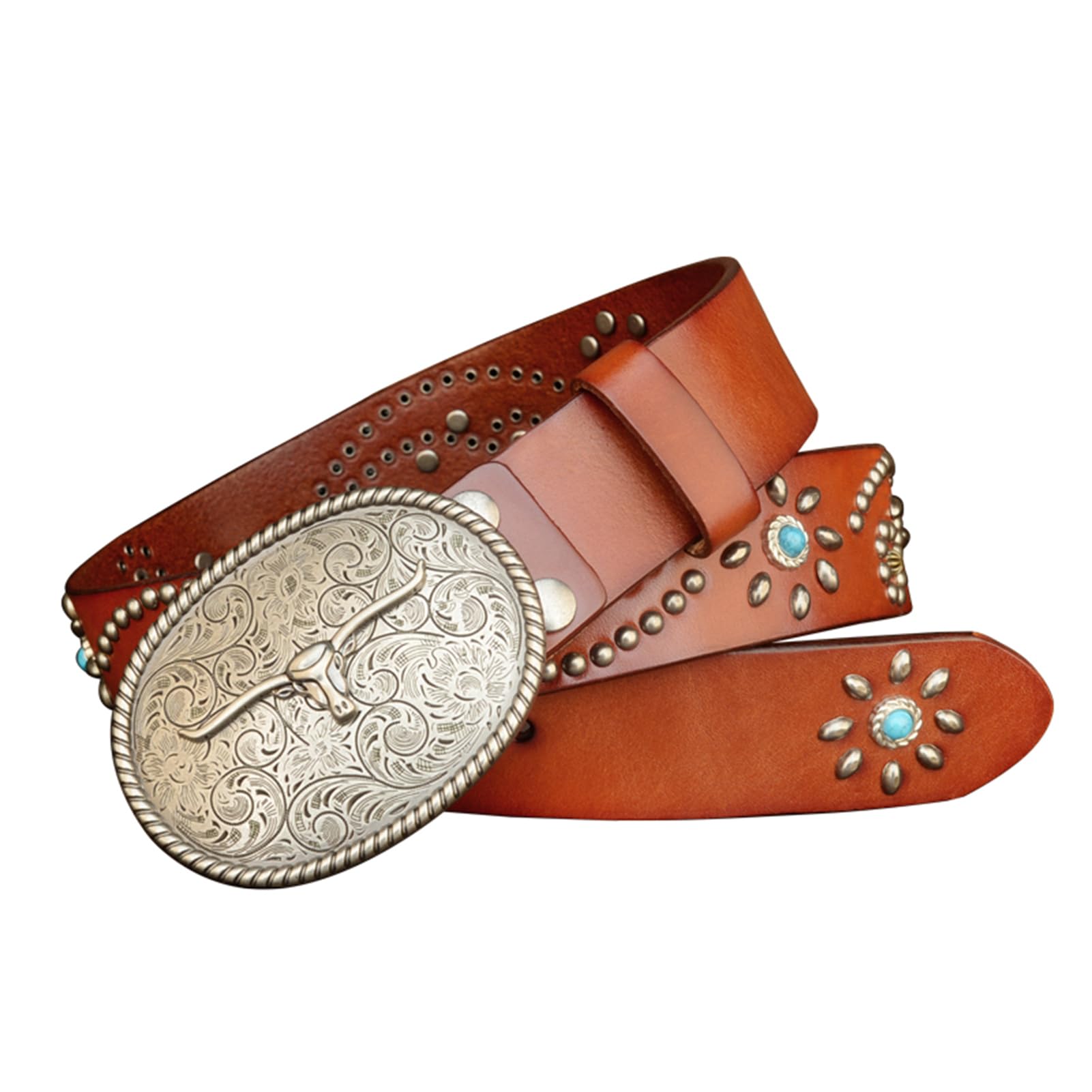 Cinture Western da Donna Uomo Cowboy Cowgirl Cinture in Vera Pelle con Borchie Country con Fibbie per Jeans Pantaloni Rodeo - 38 mm di Larghezza