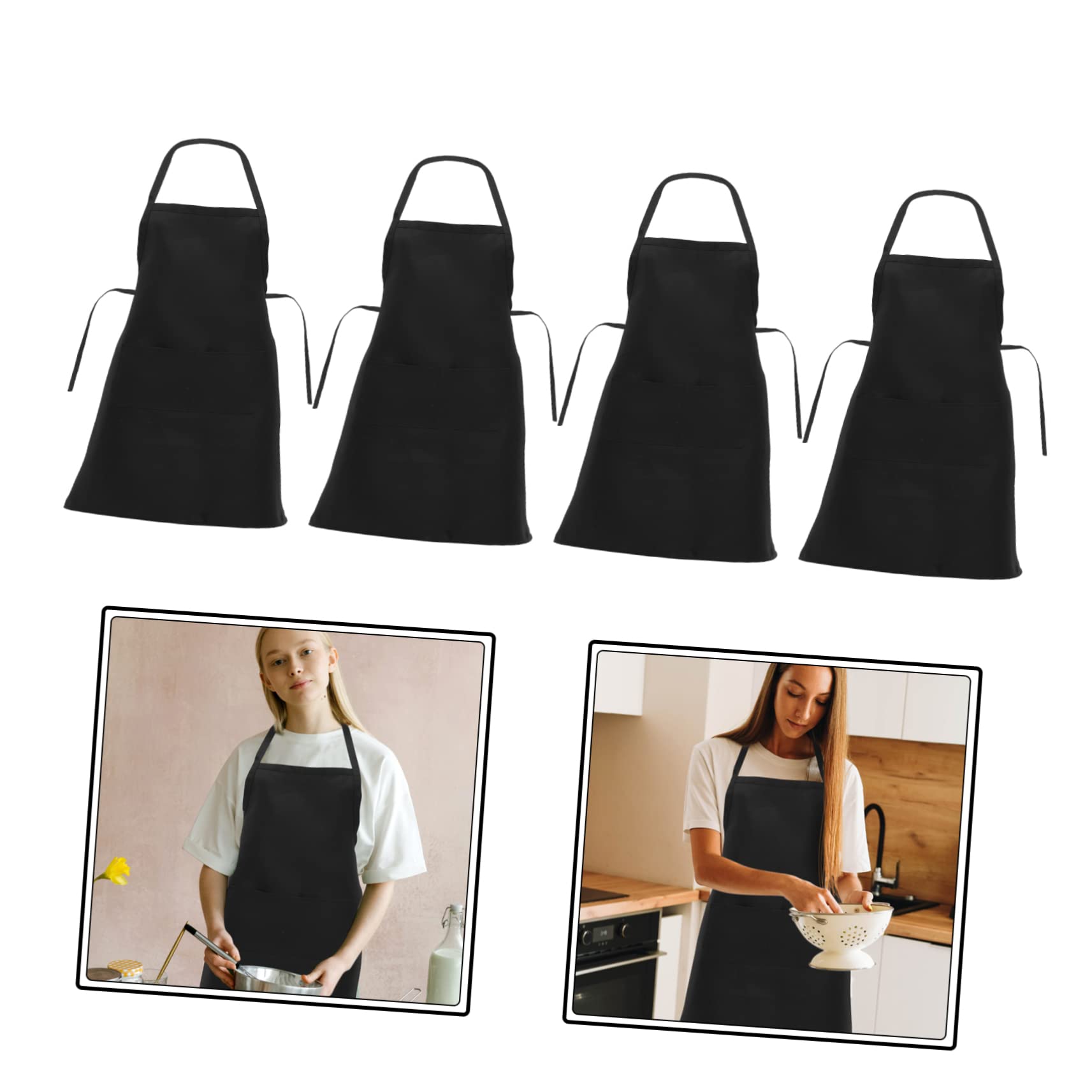 AUTSUPPL 4pcs Pocket Apron Grease Proofing Aprons Apron with Pockets Aprons with Pockets Aprons for Women with Pockets Oil- Apron Convenient Kitchen Apron Working Aprons Black Polyester