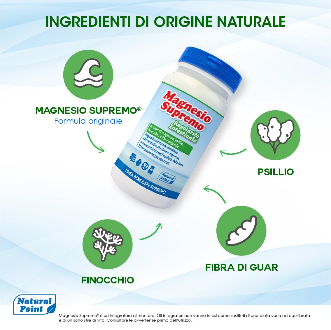 Regolarità Intestinale Integratore 350 g, 2x175 g | Magnesio Citrato In Polvere, Elevato Assorbimento, con Psillio Finocchio Guar, Benessere Intestinale, Azione Prebiotica