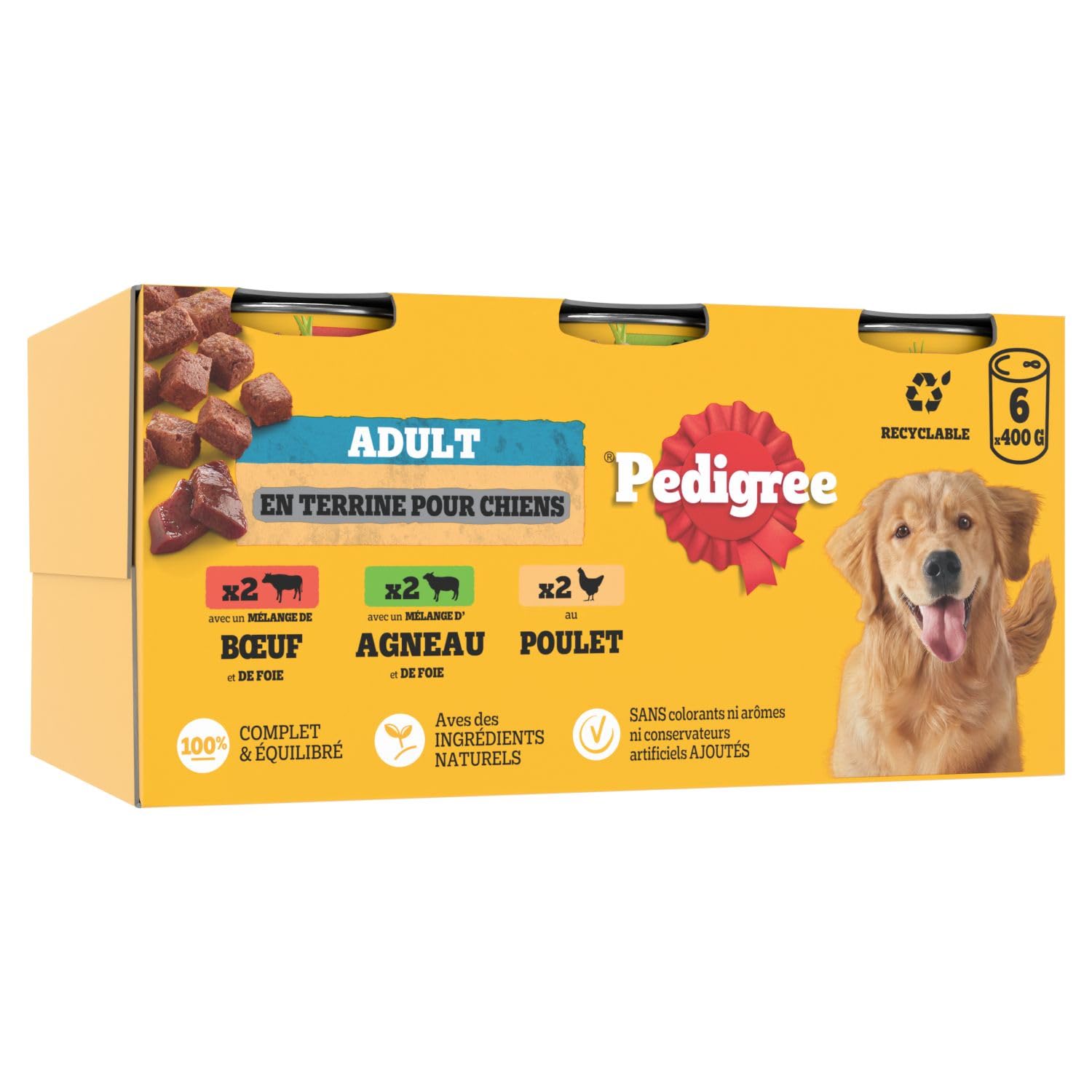 Pedigree Repas pour Chien - Boîtes en terrine pour chien adulte - 3 variétés - 4X(6x400g)