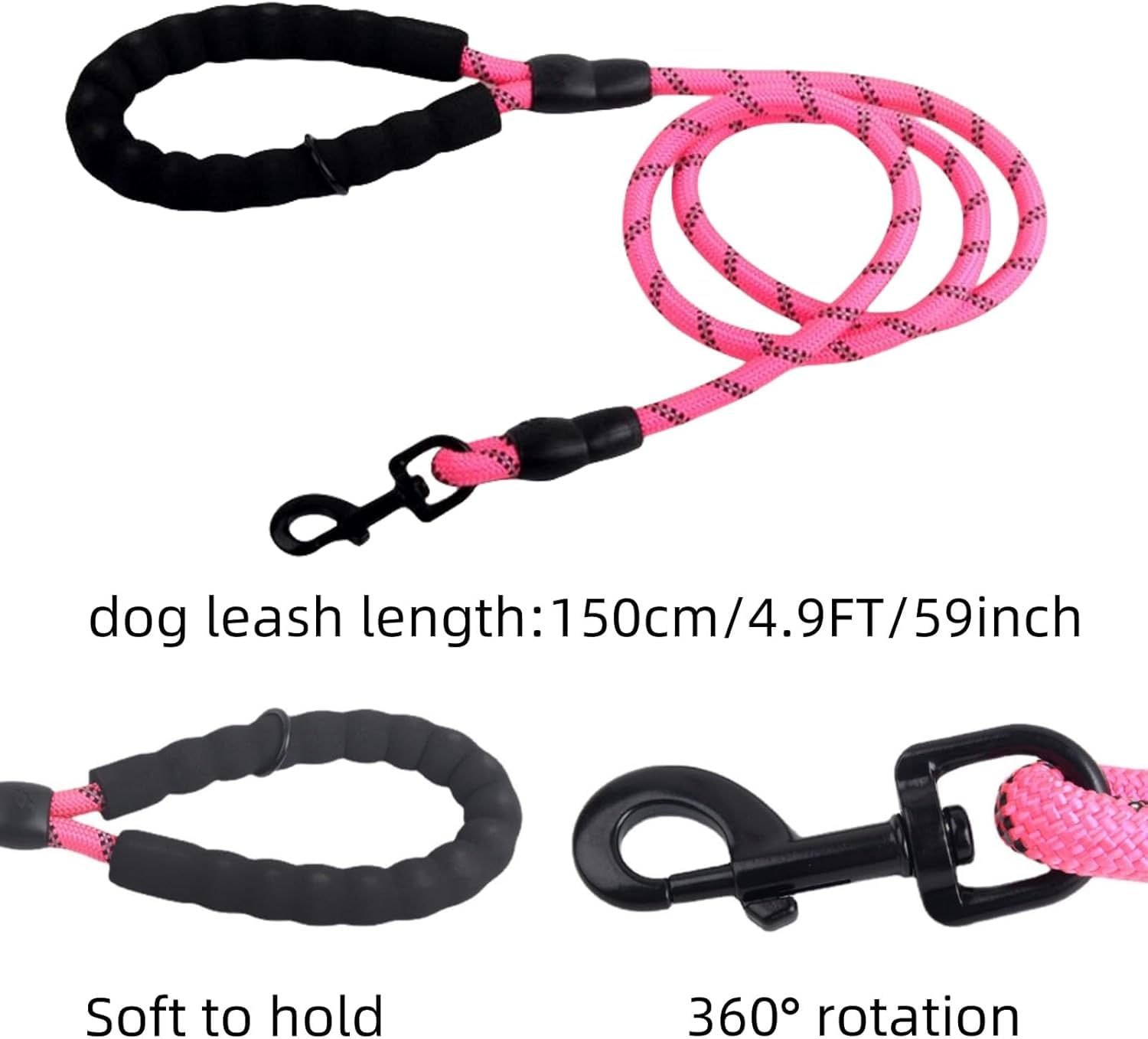 Collar y Correa tácticos for Perros, Ajustable, de Nailon Suave, for Perros medianos y Grandes, con asa Reflectante de 1,5 m. ，Collar de Perro(Pink Set,L)
