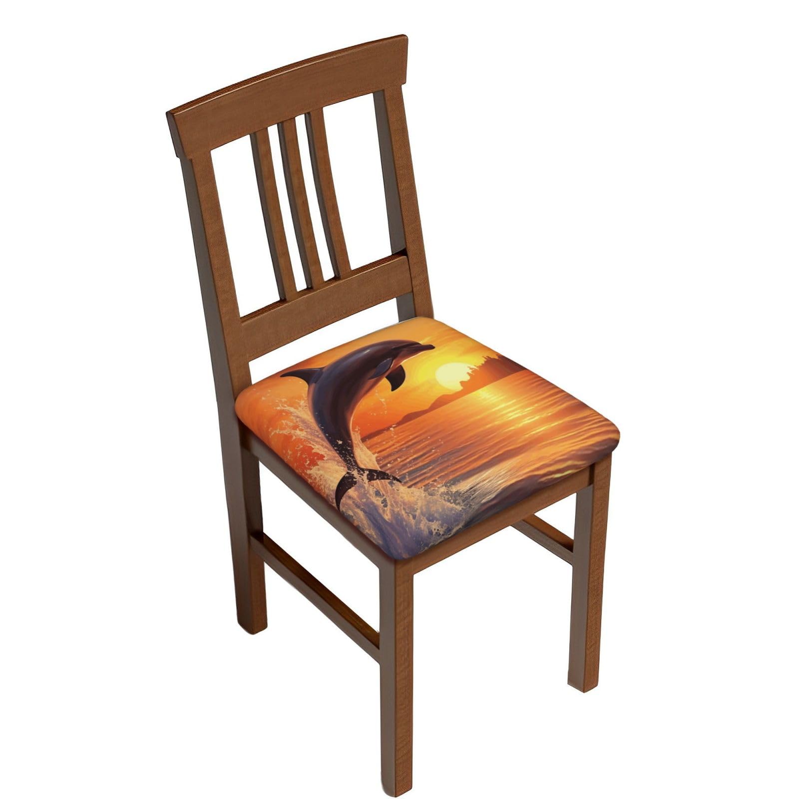 DWVTSLH Sunset Dolphin Bar Stool Covers Square, Six Piece High Elastic Soft Seat Cushion Cover Protector Washable Barstool Slipcovers Nonslip Replacement Square Bar Chair Covers