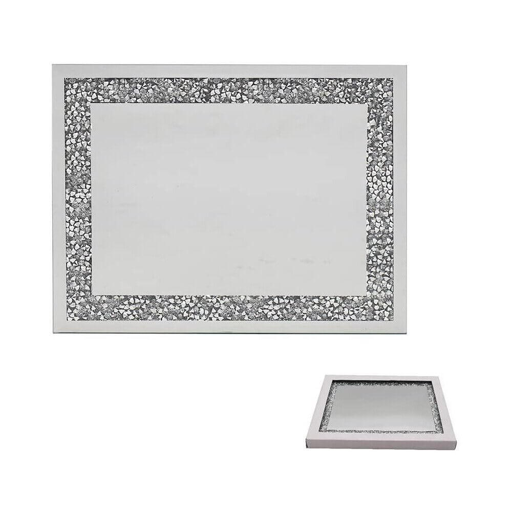 Deenz Silver Set Of 2 Decorative Crushed Jewel Border Mirrored Glitter Glass Placemats Elegant Addition To Your Home Best Gift