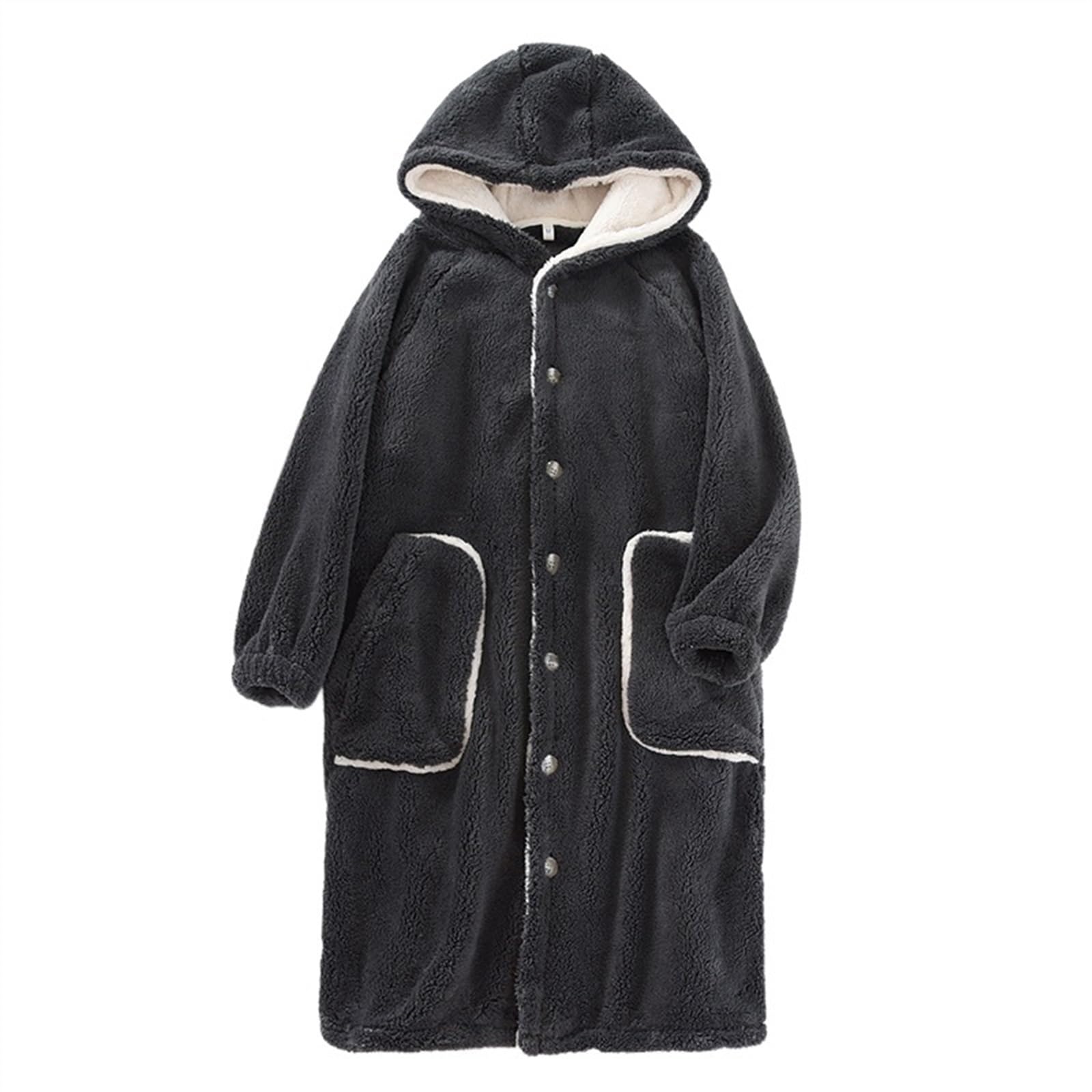 Bielizna nocna męskie zimowe szaty kąpielowe piżama gruby flanelowy ciepły szlafrok koszula nocna z kapturem długi szlafrok polarowy męskie ubrania do spania w domu (Color : Dark gray, Size : M)
