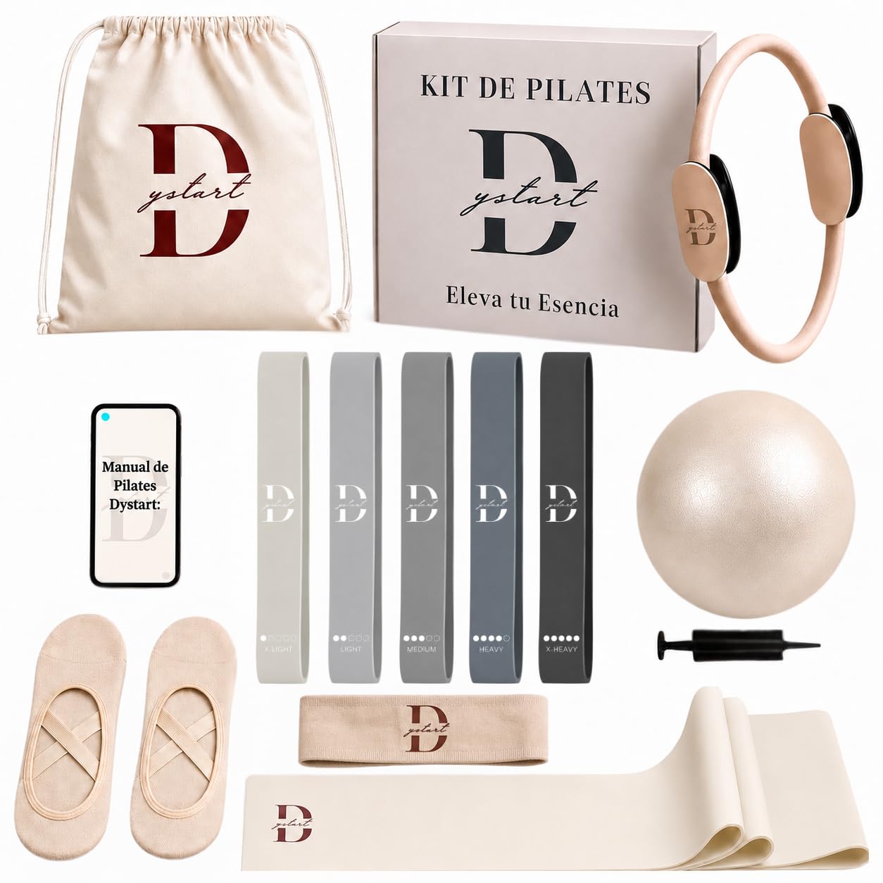 Pilates Set, Pilates Ball, rutschfeste Socken, Gymnastikband, Theraband, Terrabänder, Widerstandsbänder, Fitnessbänder - Resistance Bands & Ring, für das Fitnessstudio zu Hause, Workout, Training