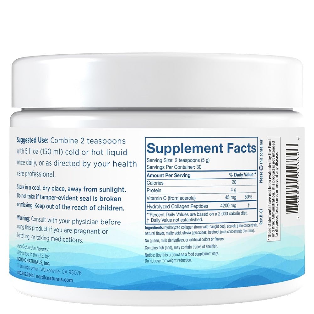 Nordic Naturals Nordic Beauty Marine Collagen Powder, Strawberry - 5.29 Ounces - Collagen Powder Supplement for Healthy Skin, Joints, and Bones, Vitamin C for Antioxidant Support - 30 Servings — Amazon image 2