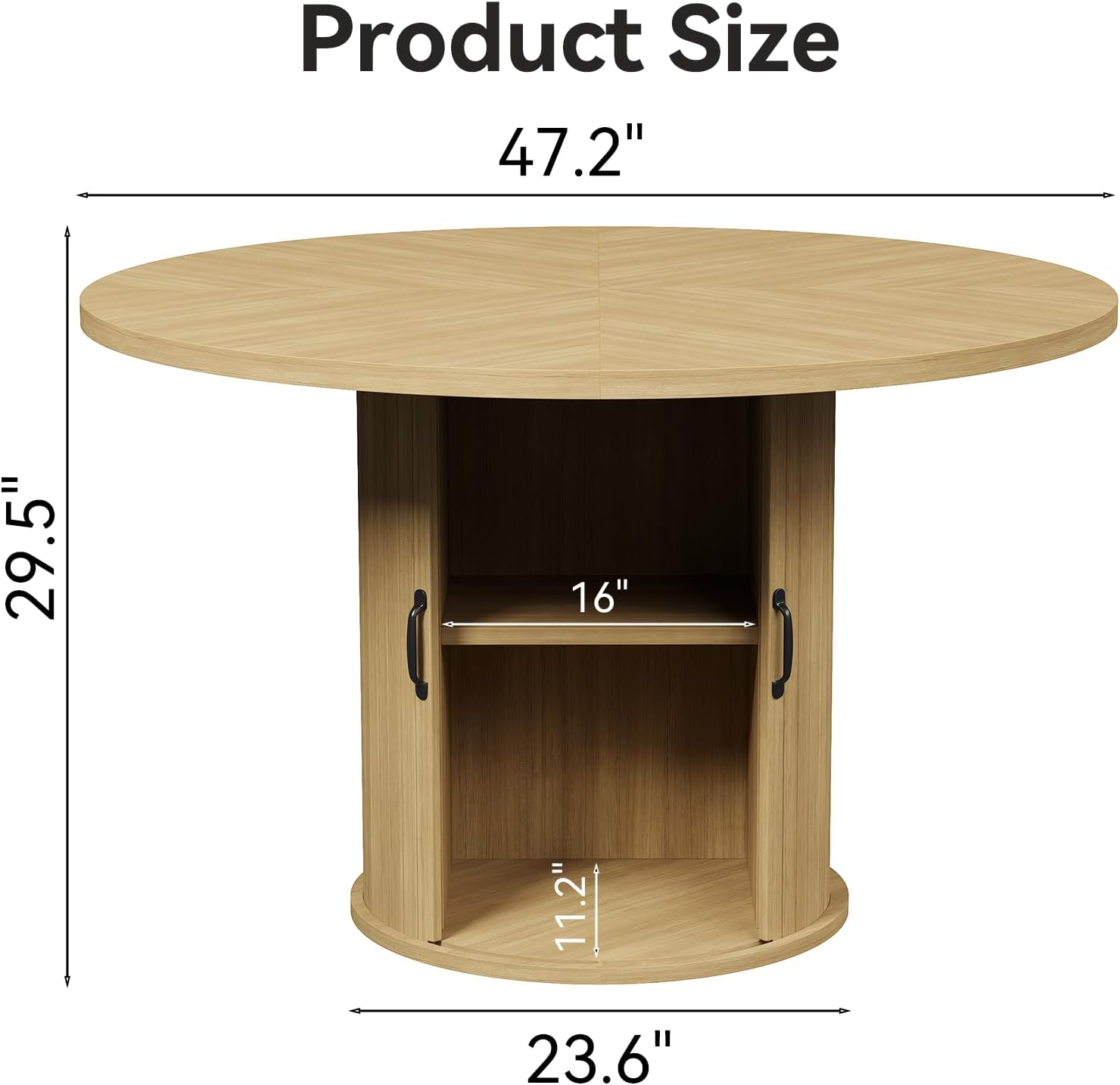47" Round Dining Table for 4, Modern Fluted Circle Table with 2-Layer Storage and Sliding Door, Farmhouse Dinner Tables for Kitchen, Living Room, Natural