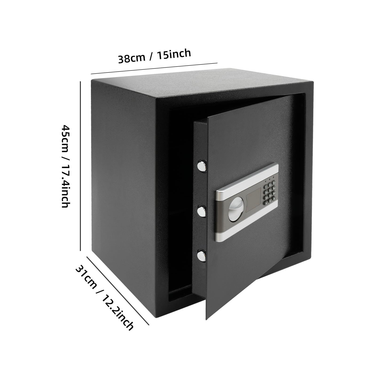 45L Tresor Safe, Kombinationssafe Tresor Feuerfest Wasserdicht Tresor mit Dreifachverriegelung aus Stahl für Ausweise, A4 Dokumente, Laptops, Schmuck, Bargeld, Schwarz
