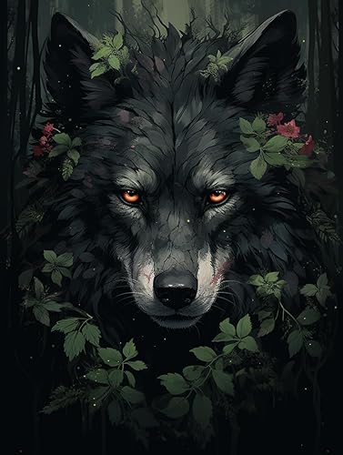 Kaliosy Kits de arte de diamantes 5D para adultos, bosque de lobos por números, pintura de diamantes de animales, arte de bricolaje, taladro