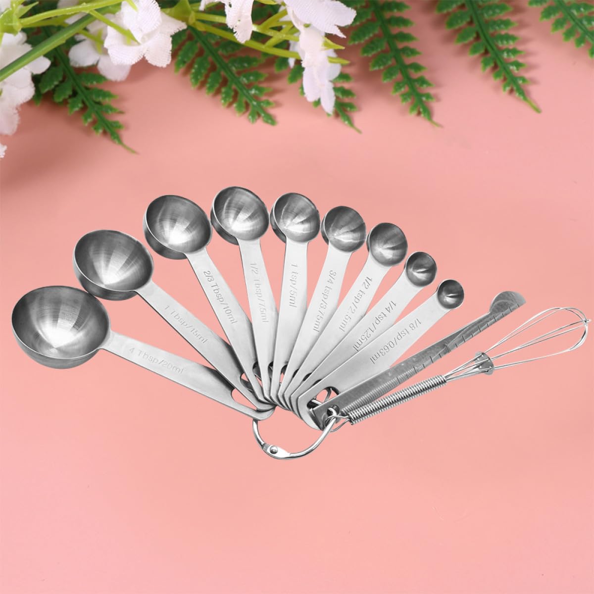 Juego de Cucharas Medidoras Convenientes para Almacenar y Transportar 11 Piezas Redondas de Acero Inoxidable Plateadas para Utensilios de Cocina