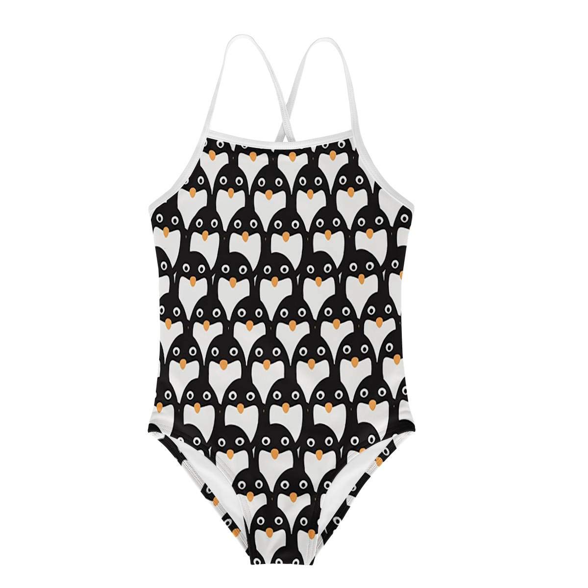 KiuLoam Penguins Group Girl's Swimsuit Two Piece Swimwear Sun Protection Bathing Suits for 7-8 Years Child Multicolor