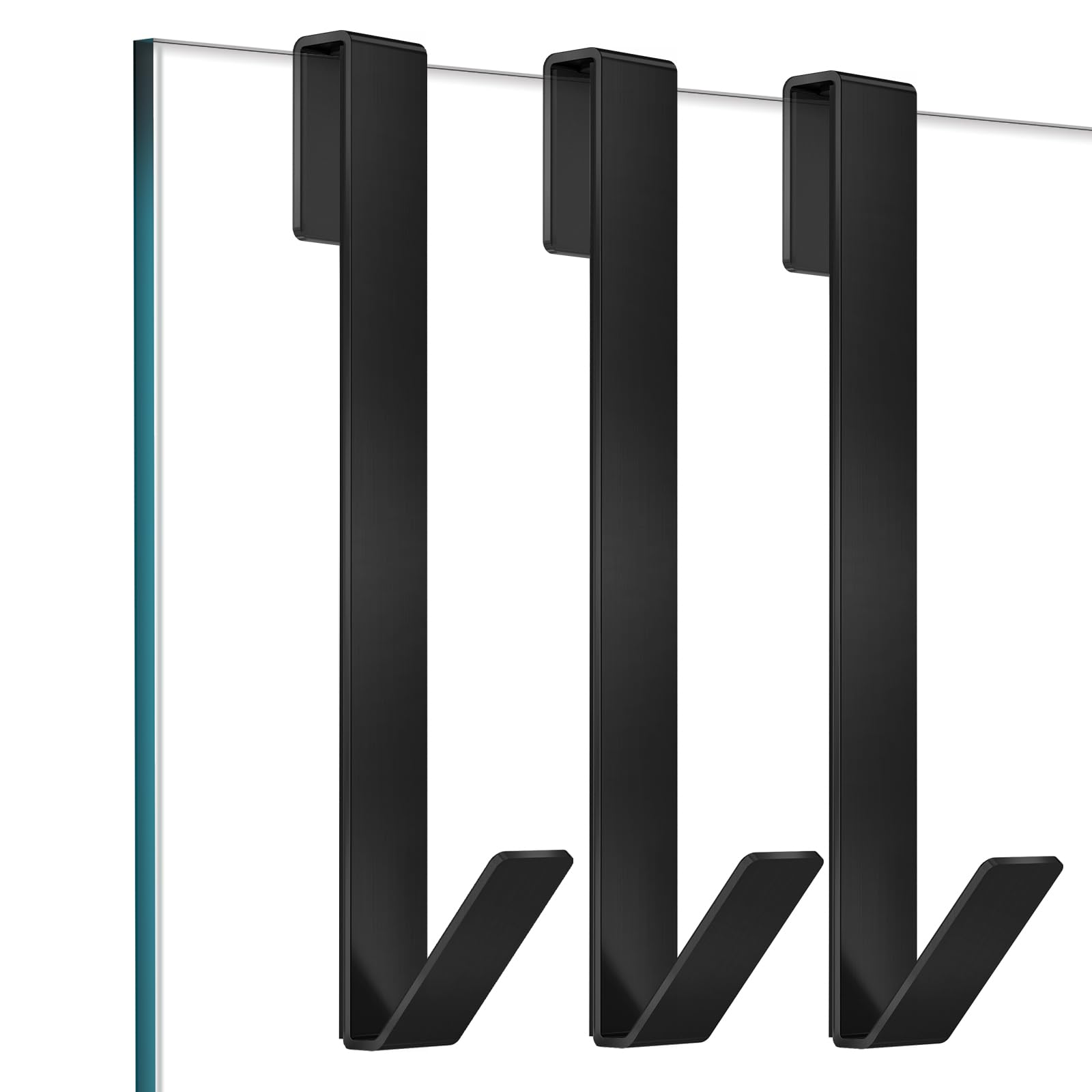 Shower Door Hooks 10 in, Shower Hooks for Towels, Heavy Duty Drilling-Free Extended Shower Towel Hooks for Bathroom Frameless Glass Shower Door, Over The Door Towel Hooks 3 Packs Black