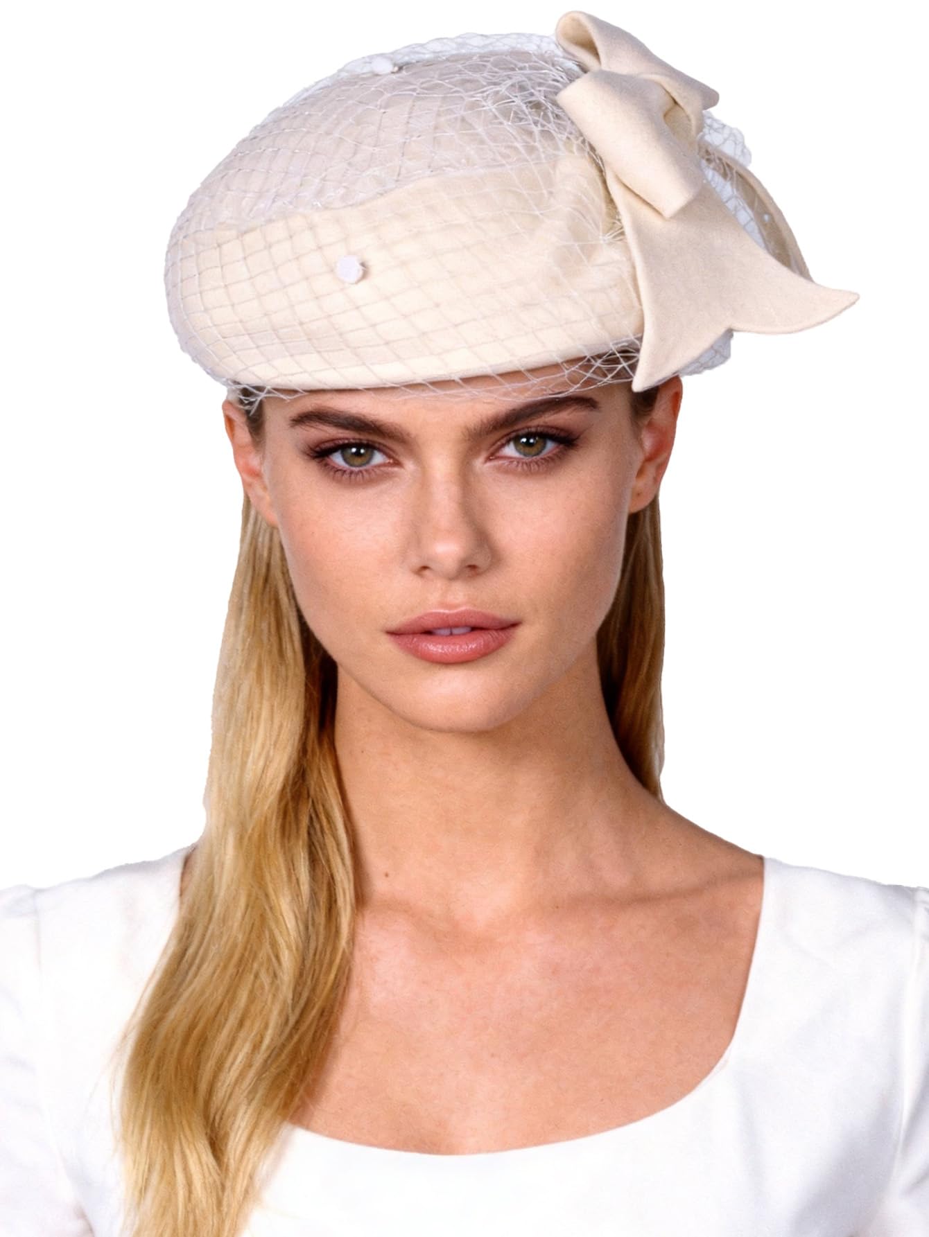 Vintage Bowknot Wool Felt French Beret with Veil Fascinator Pillbox Hats Cocktail Party Wedding Church Fedora