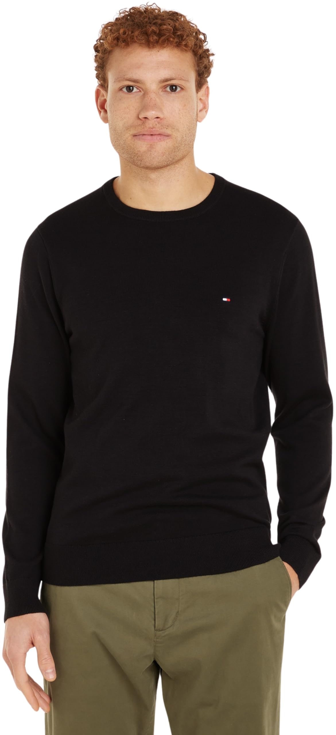 Tommy Hilfiger Men's Essential Cotton Crew Neck Mw0mw14748 Pullover Sweater, Black (Black), XL