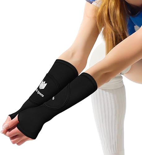 FitsT4 - Mangas de brazo de voleibol, mangas de antebrazo con almohadilla de protección y agujero para el pulgar para jóvenes, 1 par