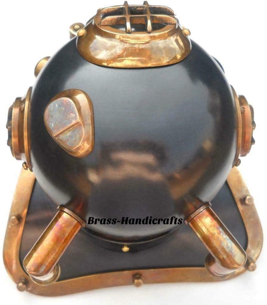 Antique Mini Scuba Diving Helmet Vintage Marine Desk Decorative Divers Helmet (Black Antique)