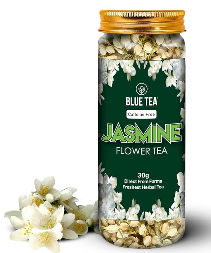 BLUE TEA Organic Jasmine Flower Tea 30 Grams (50 Cups) For