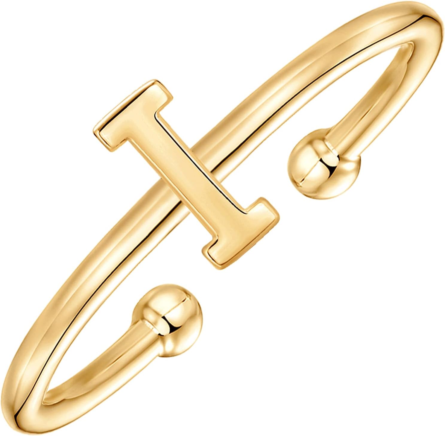 PAVOI 14K Gold Plated Initial Letter Adjustable Ring for Women - Thin Initial Band - Dainty Fashion Jewelry Gifts