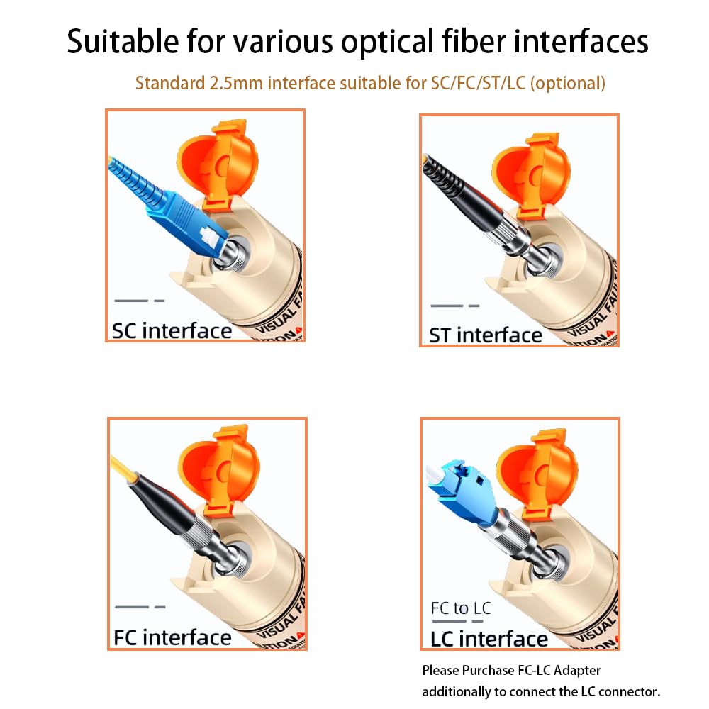 50mw Stylo de Fibre Optique, Testeur de Câble Fibre Optique FTTH 50KM avec L'Interface standard de 2,5 mm pour L'Ingénierie fibre optique, Localisateur Visuel de Défauts