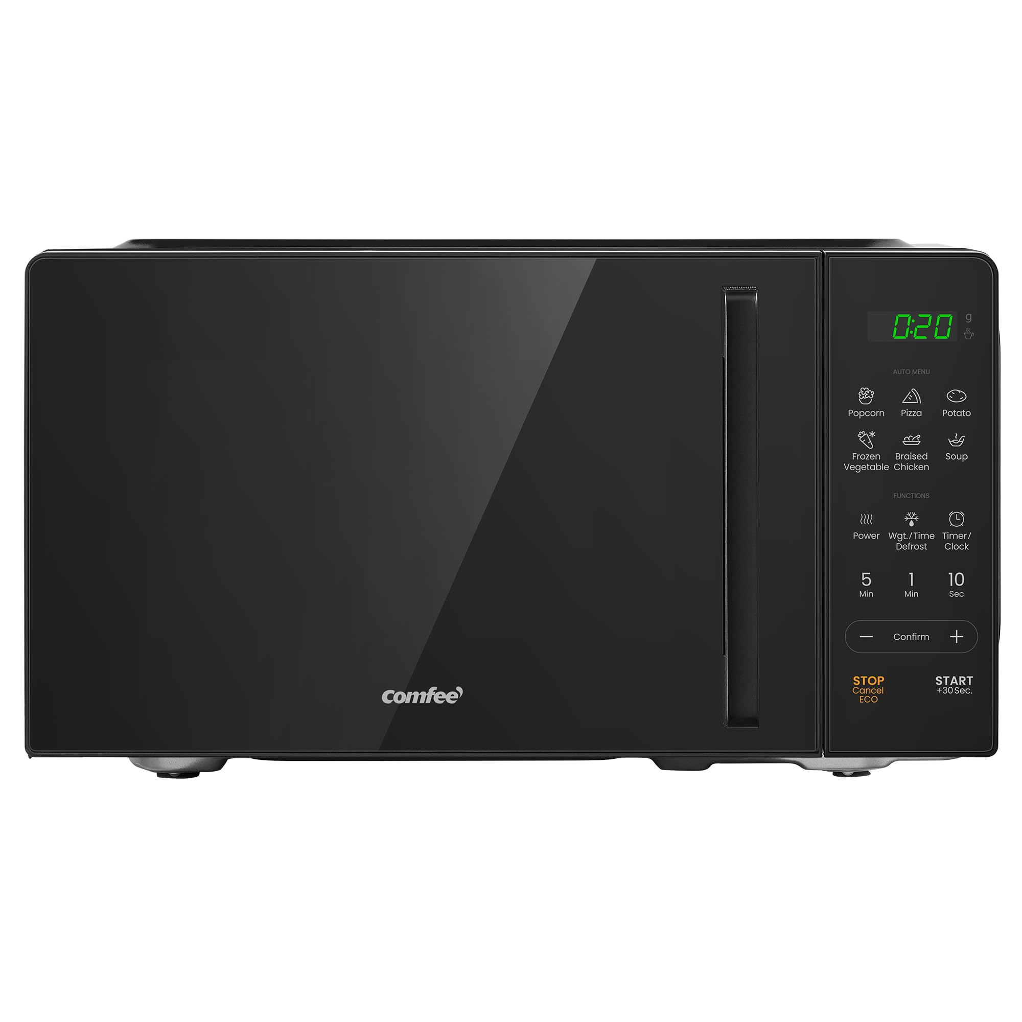 COMFEE' 20L Digital Microwave Oven, 700W Compact Countertop Microwave with Inverter, 6 Auto Menus, Multi-Stage Cooking, ECO Mode, Express Cook, Black - CMO-EM202NF(BK)
