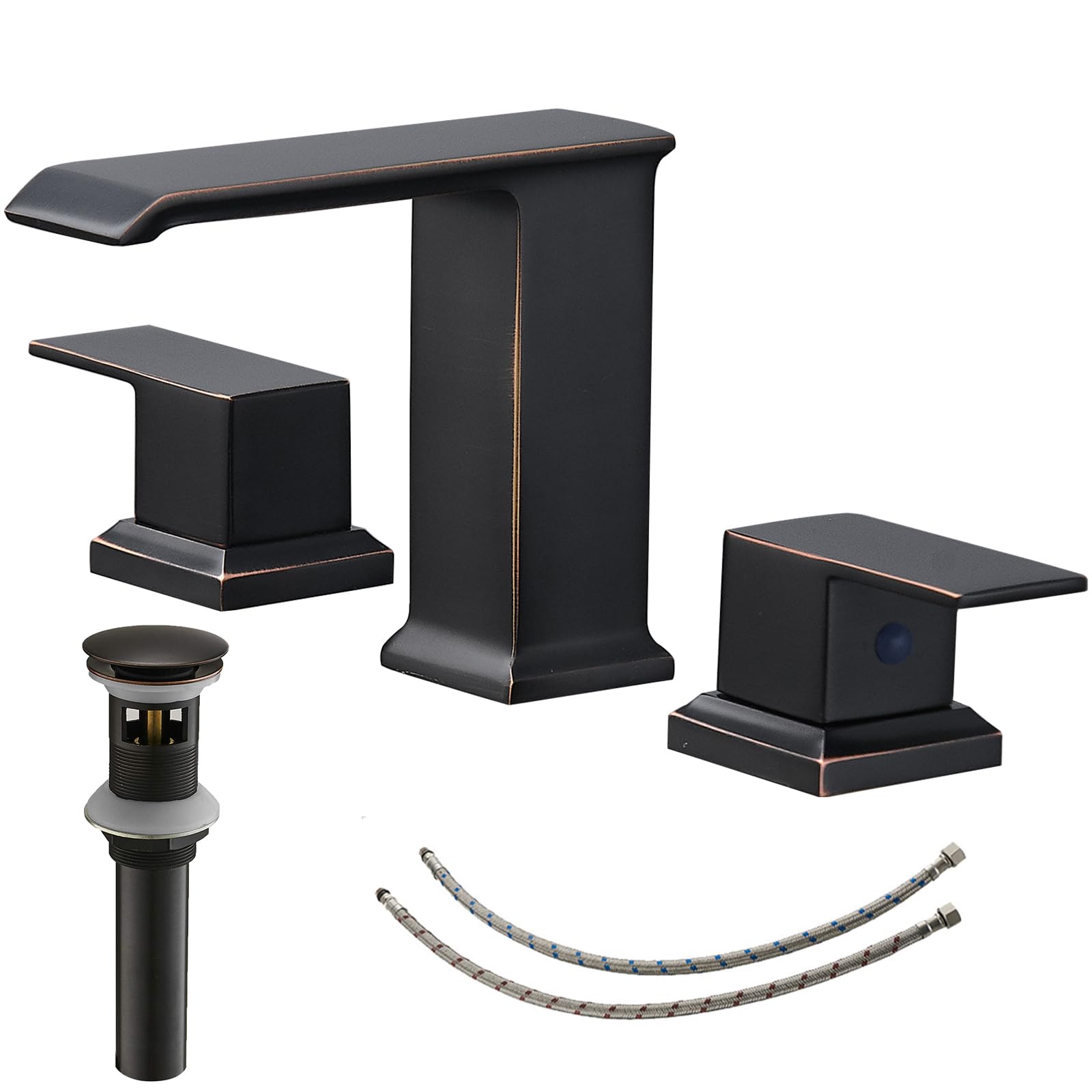 BATHLAVISH Widespread Bathroom Faucet Oil Rubbed Bronze, Waterfall Bathroom Sink Faucet 3 Hole, 2-Handle 8 Inch Modern Vanity Lavatory RV with Pop Up Drain with Overflow