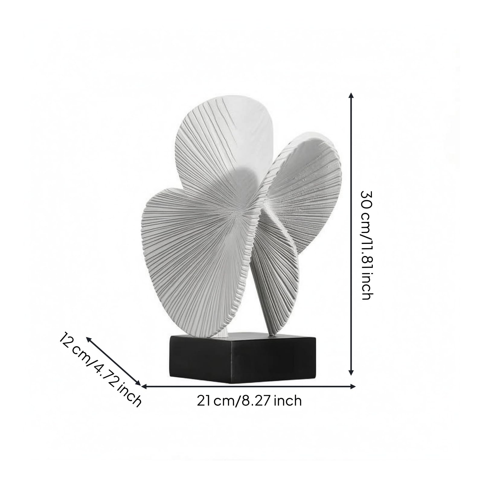 Abstrakte Deko-Skulptur schwarzer Sockel abstrakte Skulptur weiß Moderne Kunstfigur, Blütenblatt Skulptur B A285