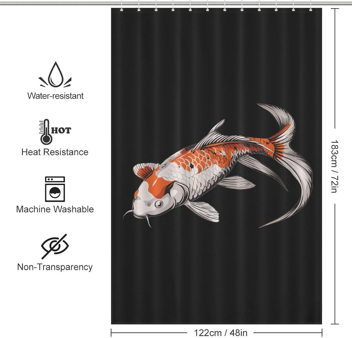Elegant Japanese Fish Funny Shower Curtains Washable Bath Curtain Liner with Hooks for Bathroom Bath Tubs