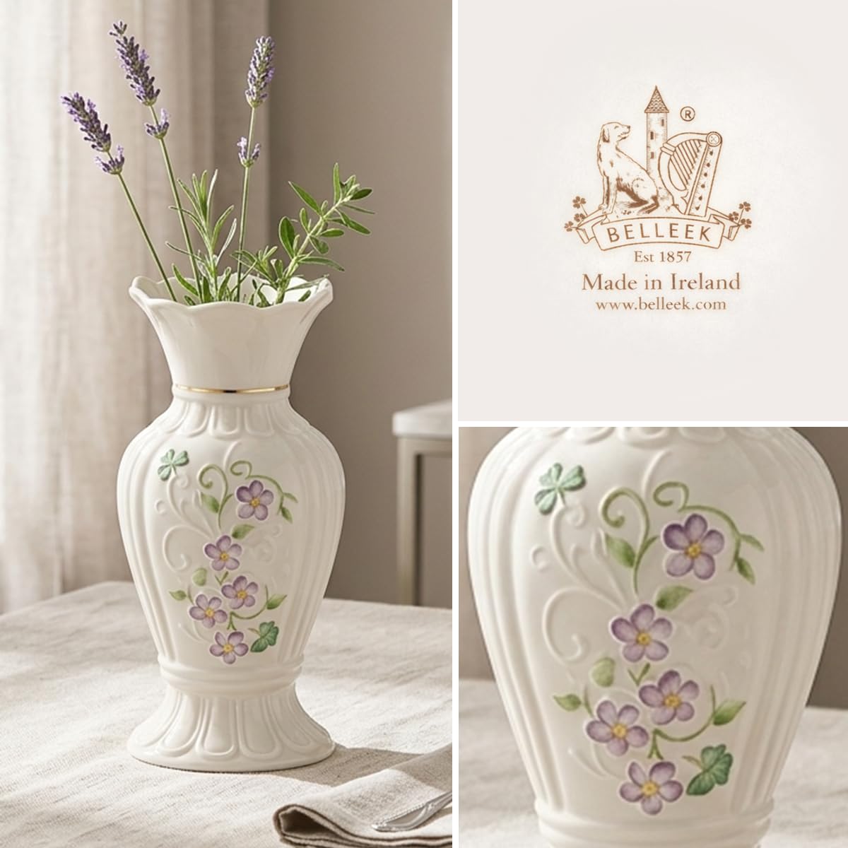 【美品】Belleek／ベリーク Fine Parian China 花瓶 Amazon.com: Belleek Classic Irish Flax Vase | Fine Parian China