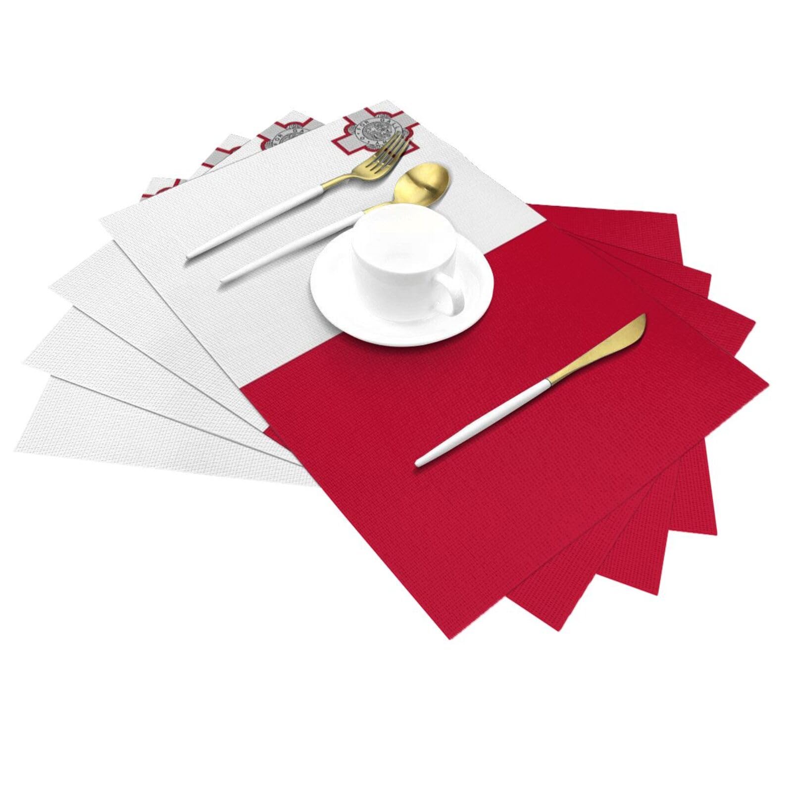 Juego De 10 Manteles Individuales con Estampado De La Bandera De Malta Lavables Antideslizantes Aislantes Térmicos De Vinilo Tejido para Cocina Comedor Y Restaurante 30X45Cm