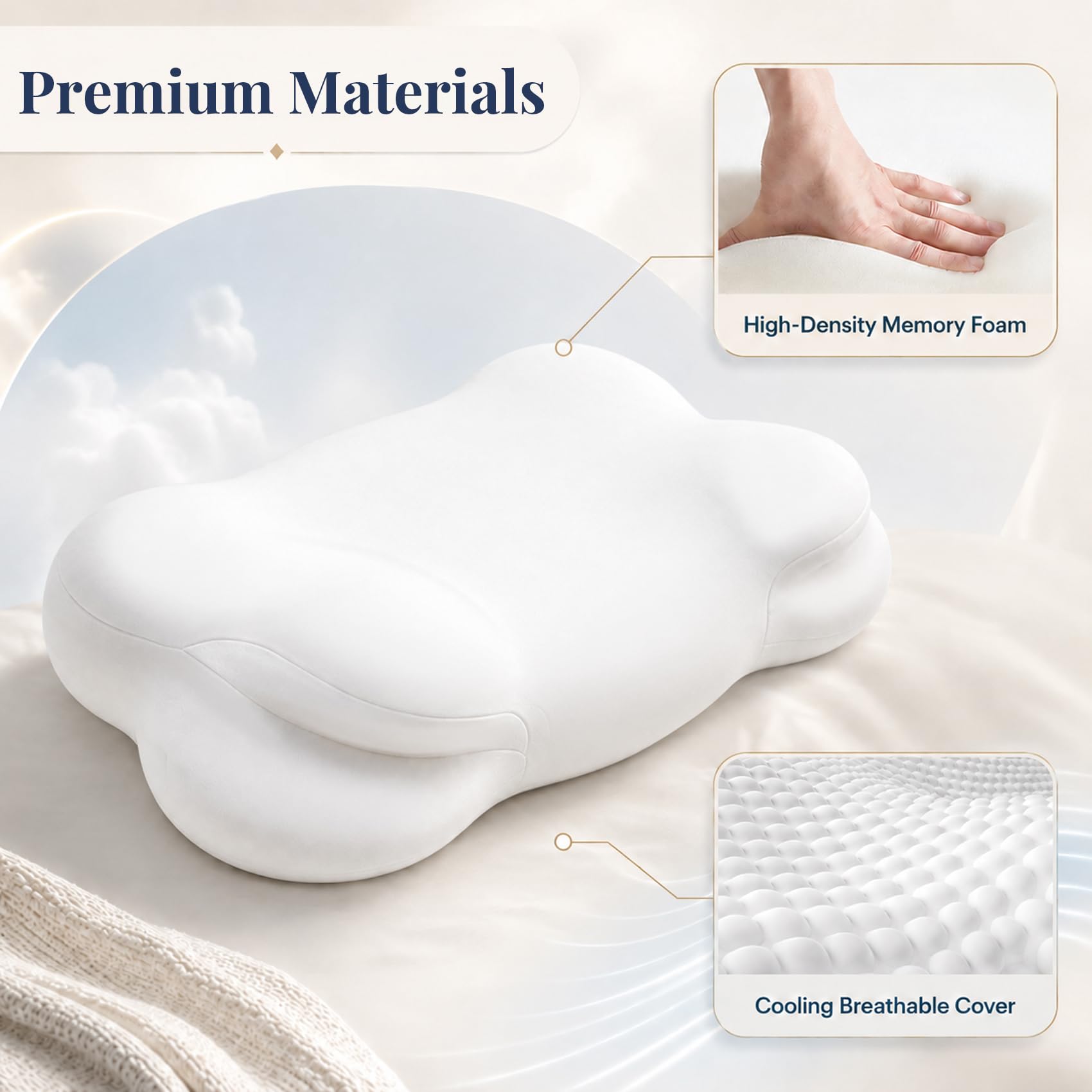 Ergonomiczna Poduszka Szyjna z Pianki Memory Foam do Spania na Boku i Plecach z Oddychającą, Zdejmowaną Poszewką, 60×37×7/10 cm