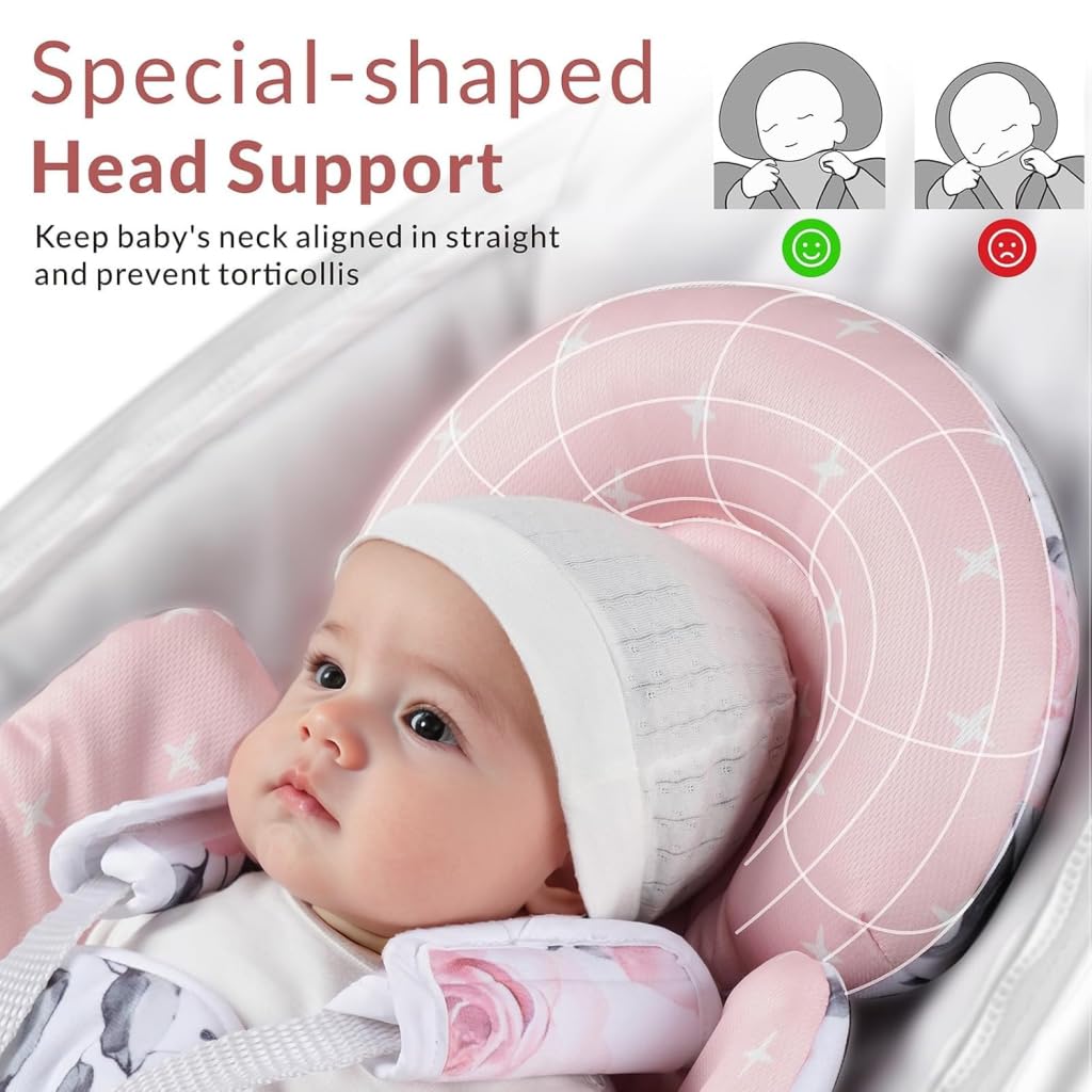 Generic Infant Car Seat Insert Compatible with Mamaroo Swing & Graco Swing and Infant Car Seat, Newborn Insert Baby Head Body Support, Reversible Design, Breathable Soft Fabric, 1Pcs - Pink Floral