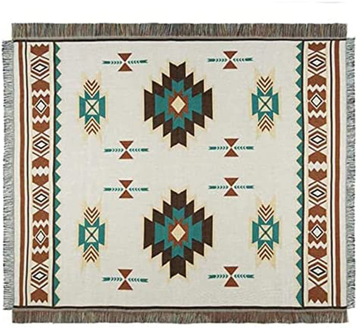 Zibaobeter Aztec Navajo Throw Blanket Bohemian Tribal Ethnic Geometric Pattern Rug With Tassels Suitable For Sofa/Bed/Outdoor/camping (130x180 cm / 51.1x71in)
