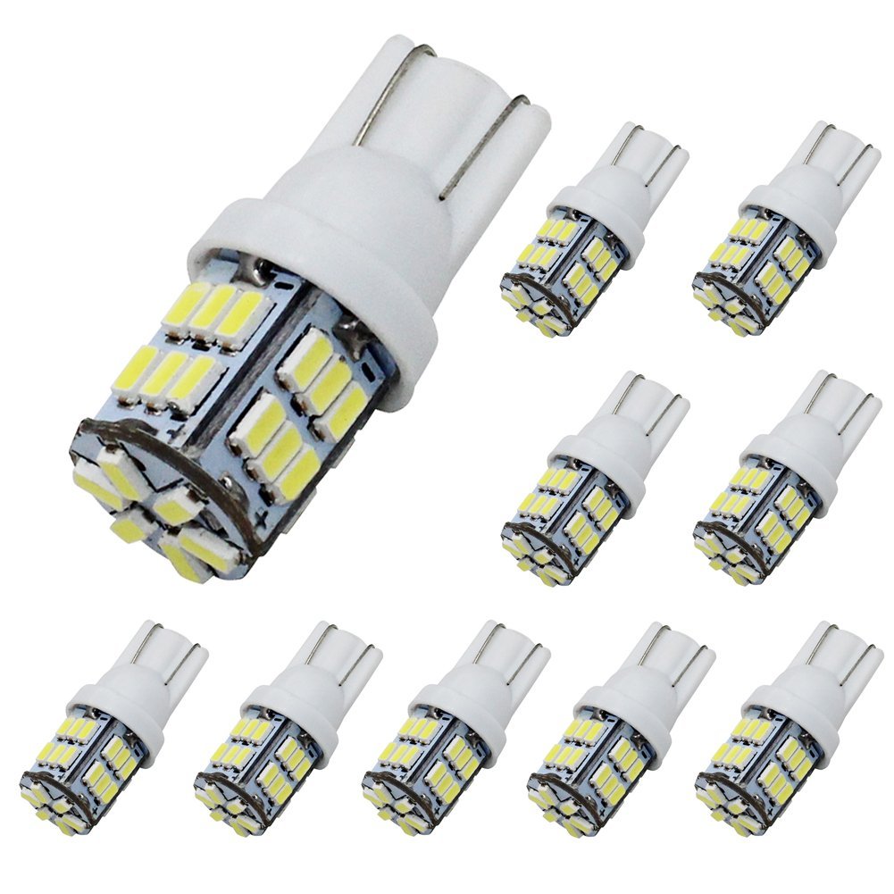 Yolu 10-Pack T10 LED White 30-SMD 3014 T10 W5W LED Bulbs Super Bright Interior Replacement Side Lights 168 194 2825 Wedge Bulbs for 12V License Plate Dashboard Side Marker Light Map Dome Lamp