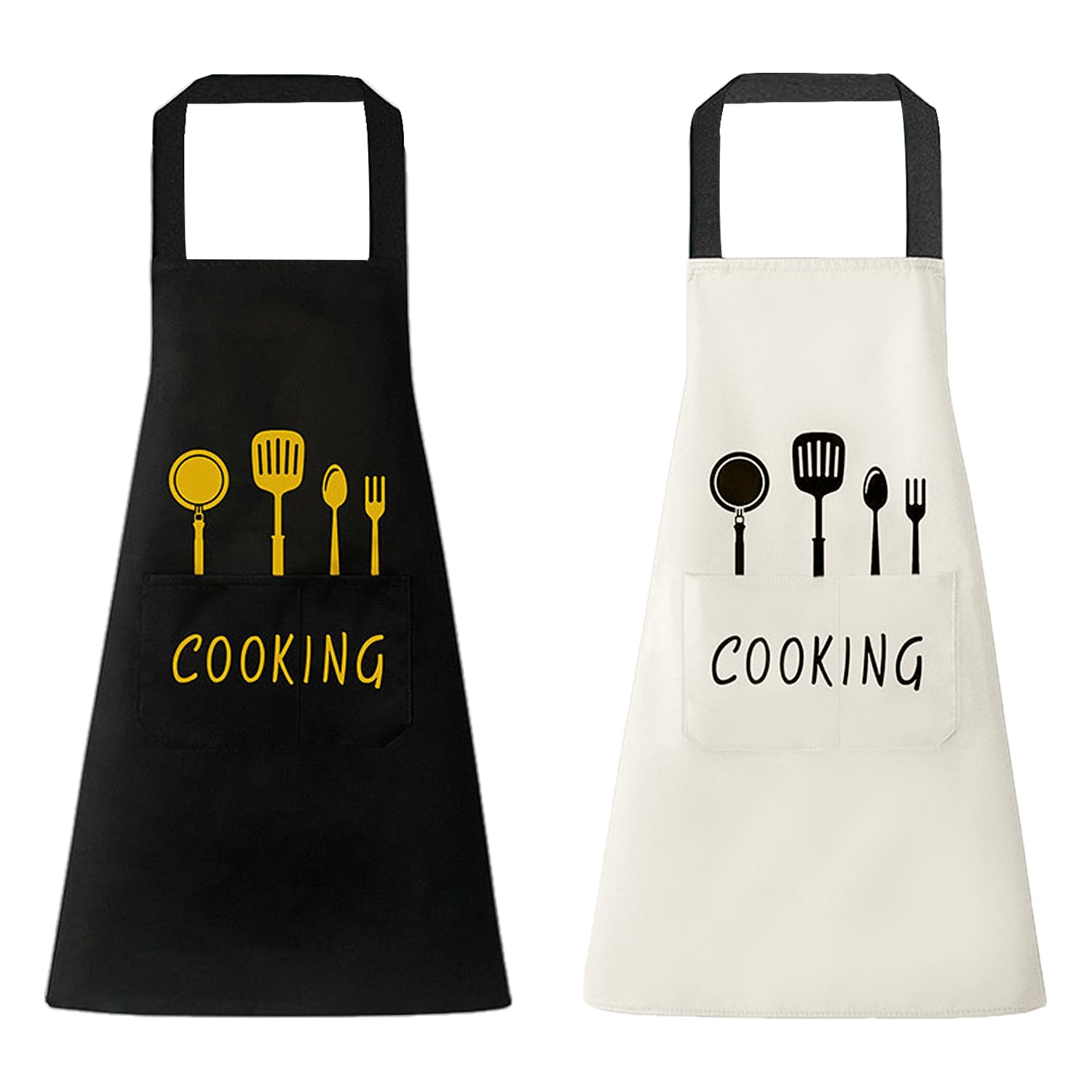 ZBHDEYG 2 Delantales, Delantal Impermeable Y Antimanchas, Delantal Ajustable Con Bolsillos, Delantal De Tiras, Delantal Con Estampado De Cuchillo Y Tenedor, Blusa De Cocina, Delantal De Repostería