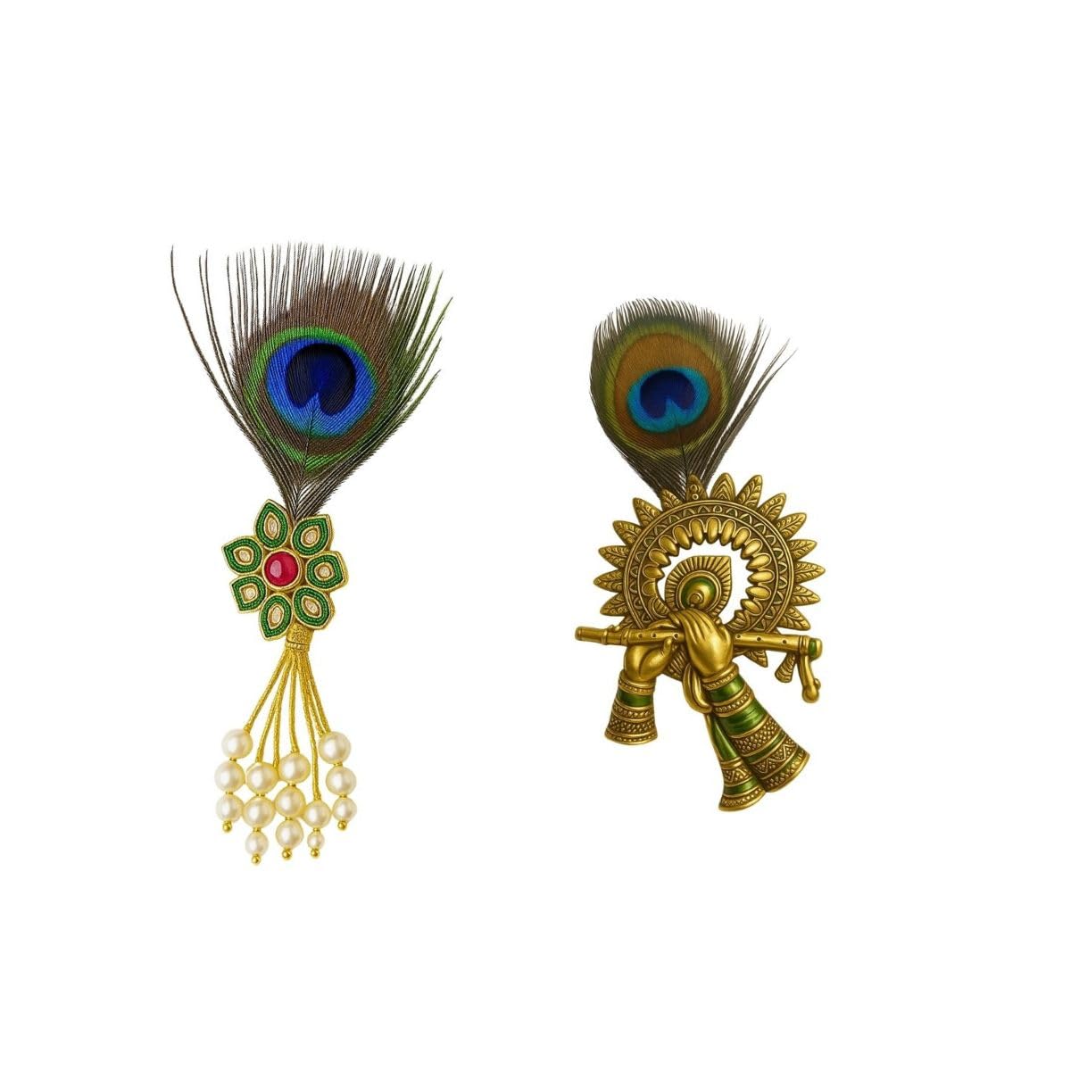 Men’s Peacock Feather Coat Brooch Set | Traditional Ethnic Lapel Pin with Stones & Pearls | Wedding Sherwani, Blazer & Suit Accessory (Pack of 2)