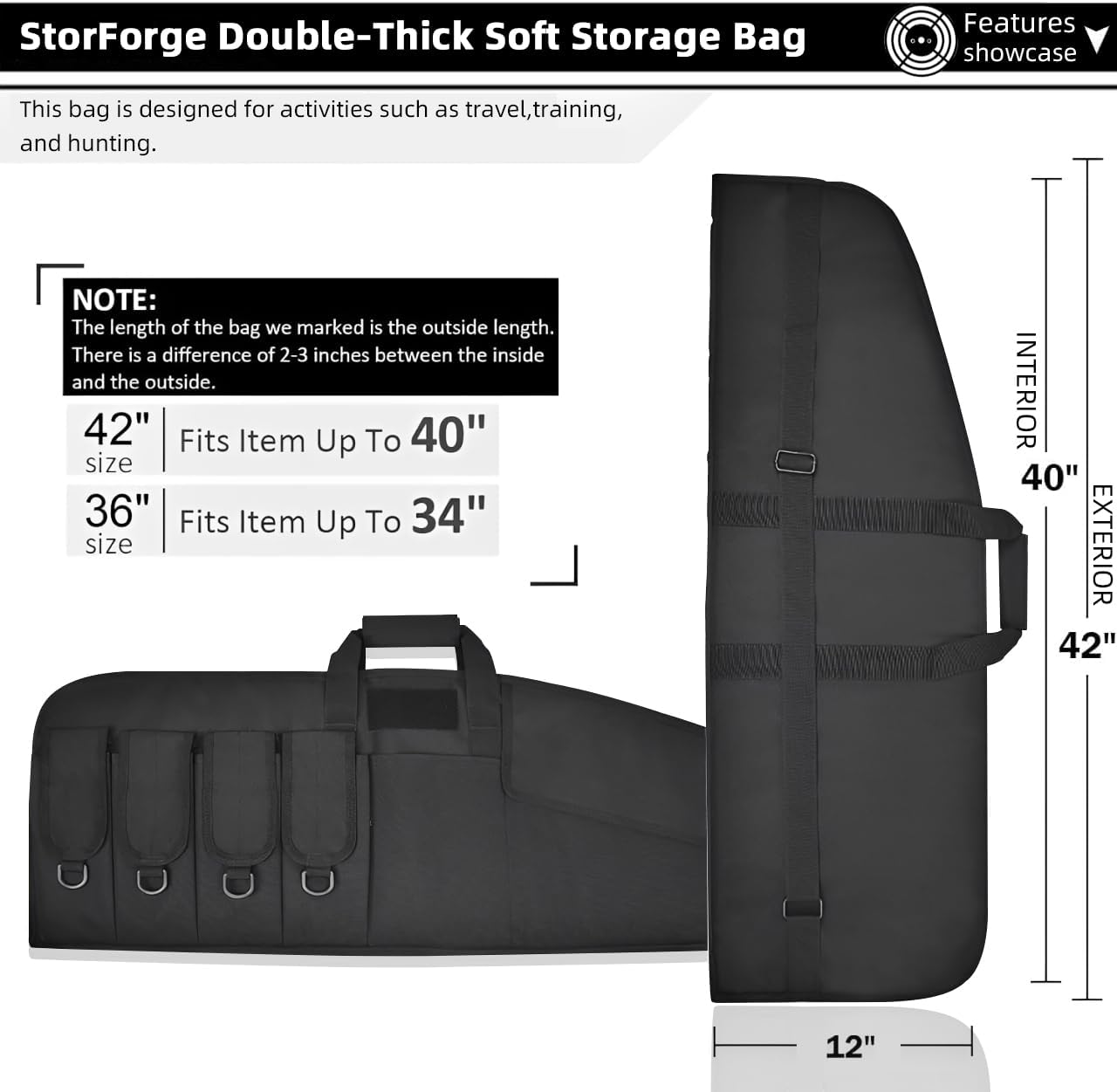 Tactical Rifle Case Single Scoped,Soft Shooting Range Bag with Fastening Straps Inside,Dual Lockable Zippers,6 Pouches,2 carrying methods,36" 42"