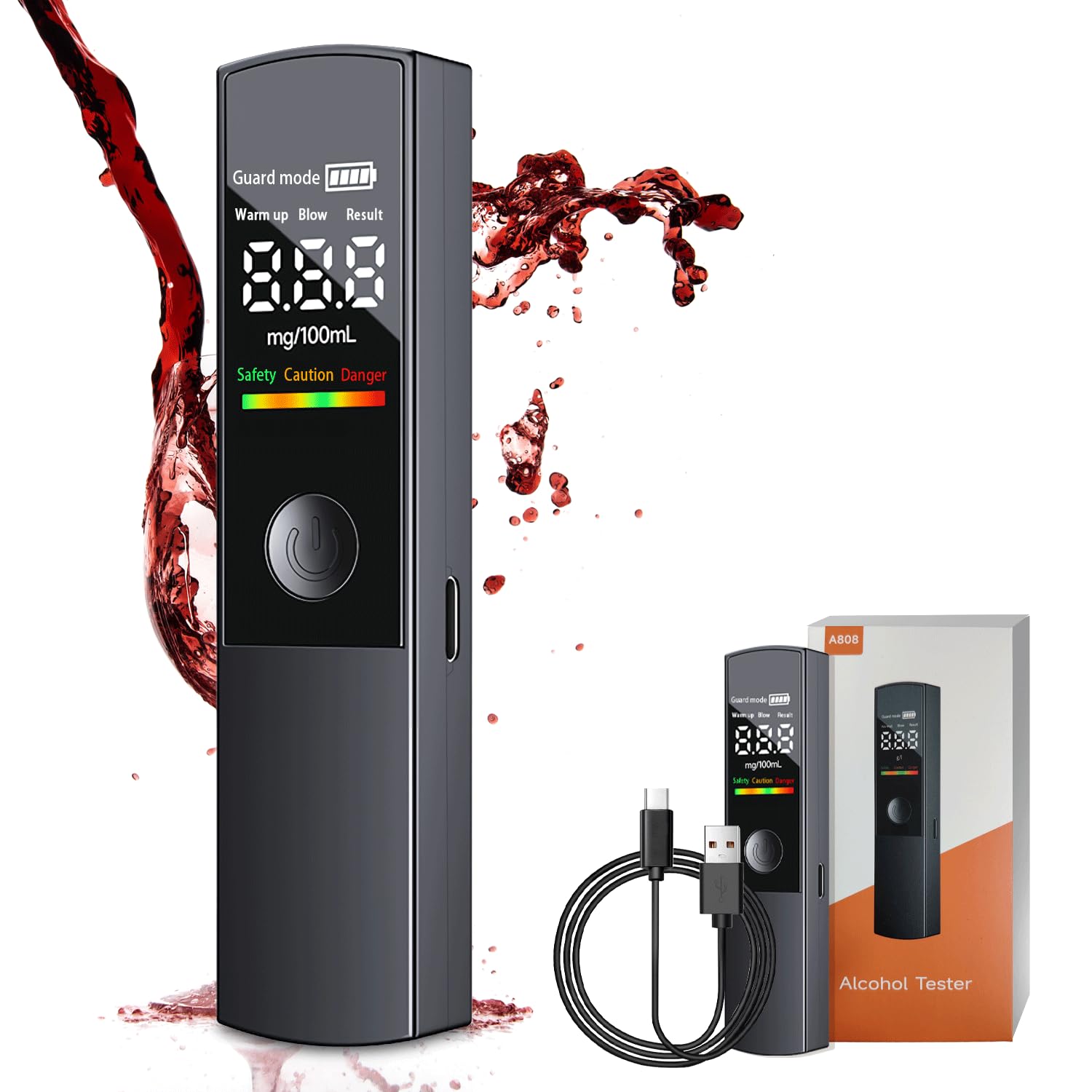 KCVV Etilometro Portatile Certificato, Etilometro Digitale LED Ad Alta Precisione, Non Necessita di Boccaglio, Design Compatto, Ricarica USB, Adatto per Uso Domestico, Professionale e per Feste