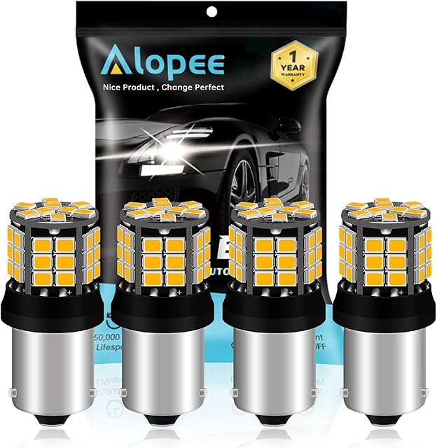 ALOPEE 4-Pack 1056 BAU15S 7507 12496 1156PY PY21W RY10W Extremely Bright Amber/Yellow Non-Polarity 2835 39-SMD 12-24V LED Car Replacement Lights for Turn Signal Light Blinker Bulb