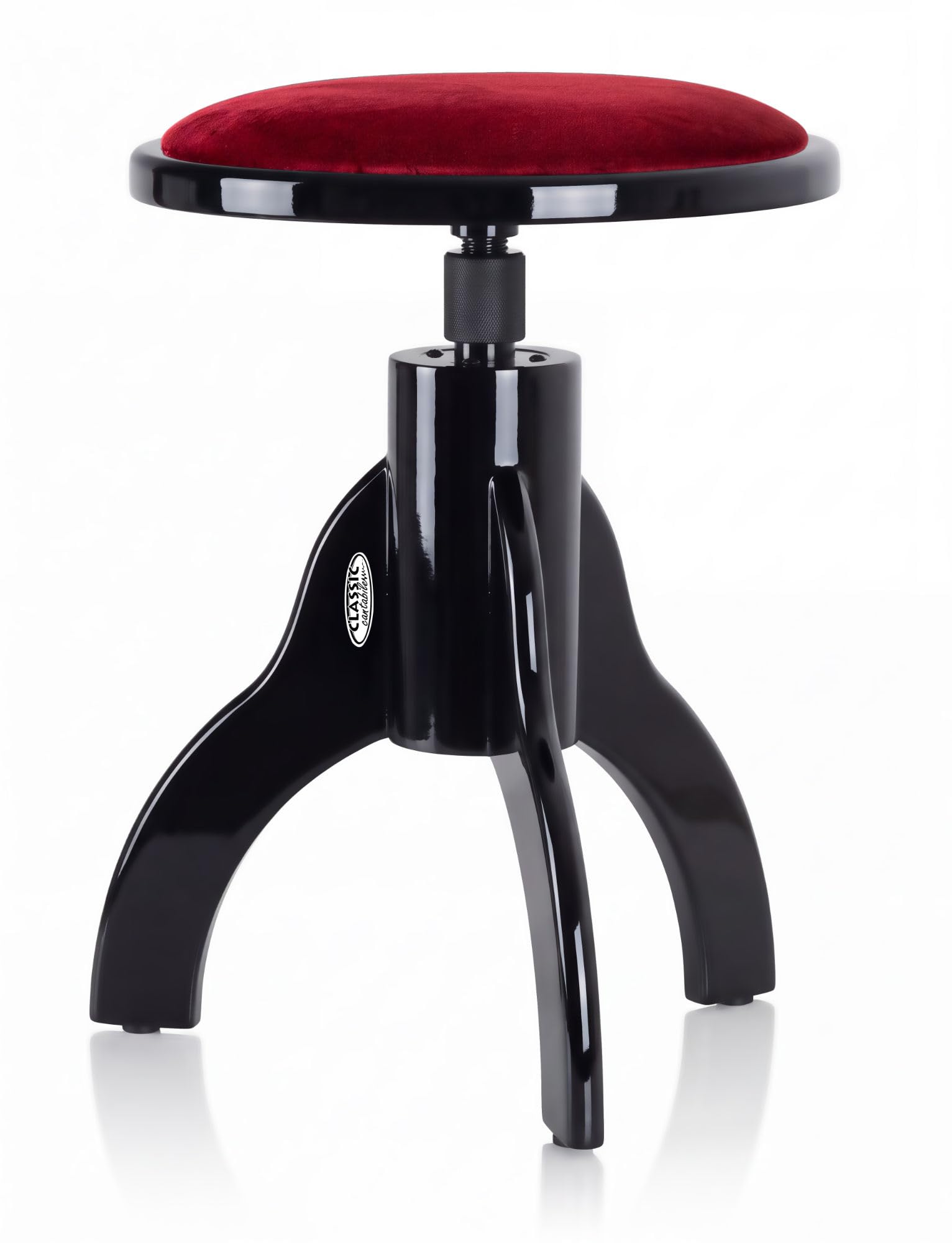 Classic Cantabile Tabouret De Piano Velours, 47-60 cm, Noir Laqué/Rouge