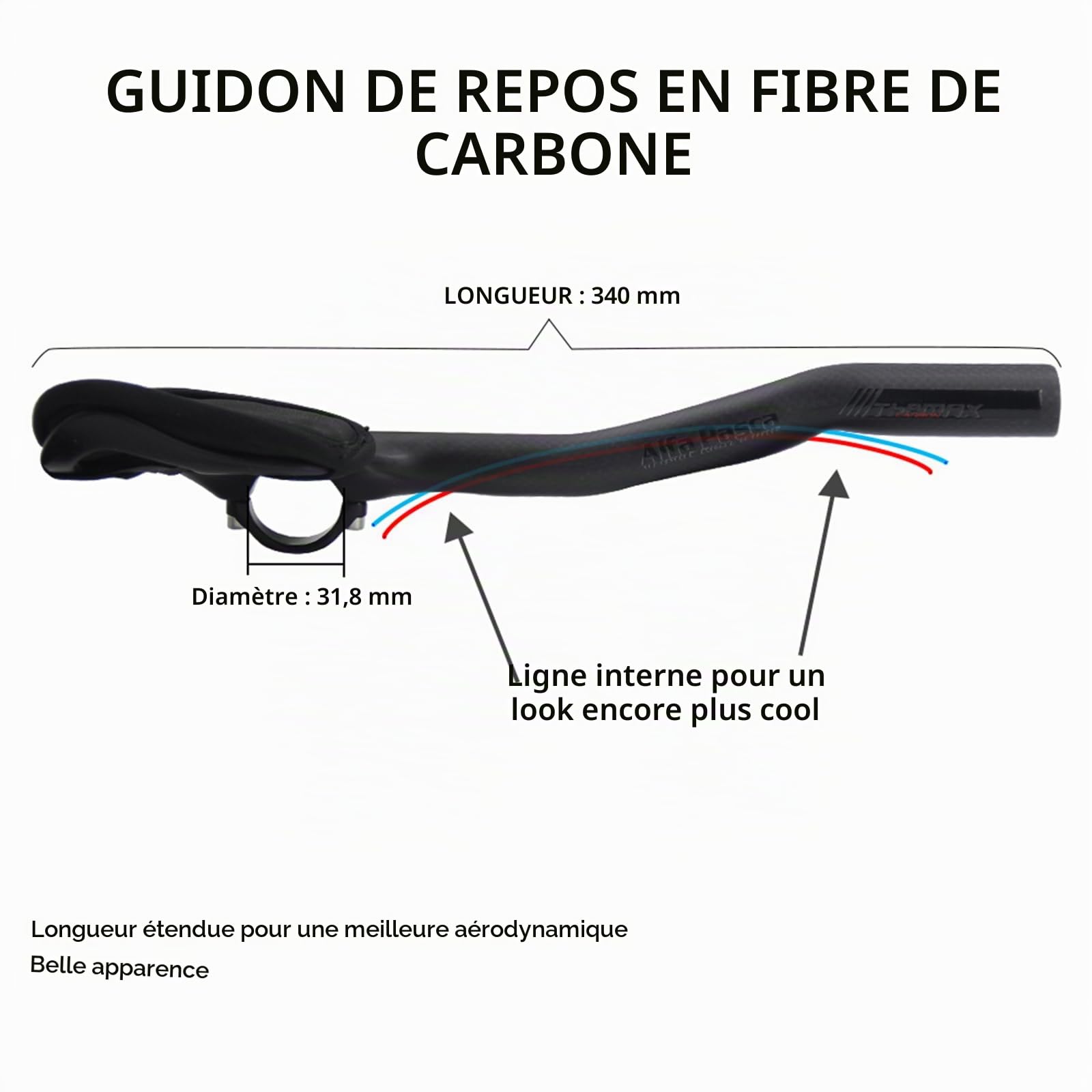 Alfa Pasca guidon velo triathlon 31.8 * 340mm prolongateur triathlon | guidon triathlon 3K Mat prolongateur velo