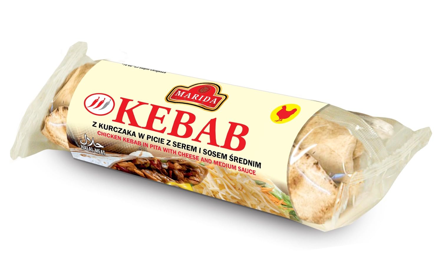 Marida Kebab de Pollo en Pan Pita con Queso y Salsa Media, Halal