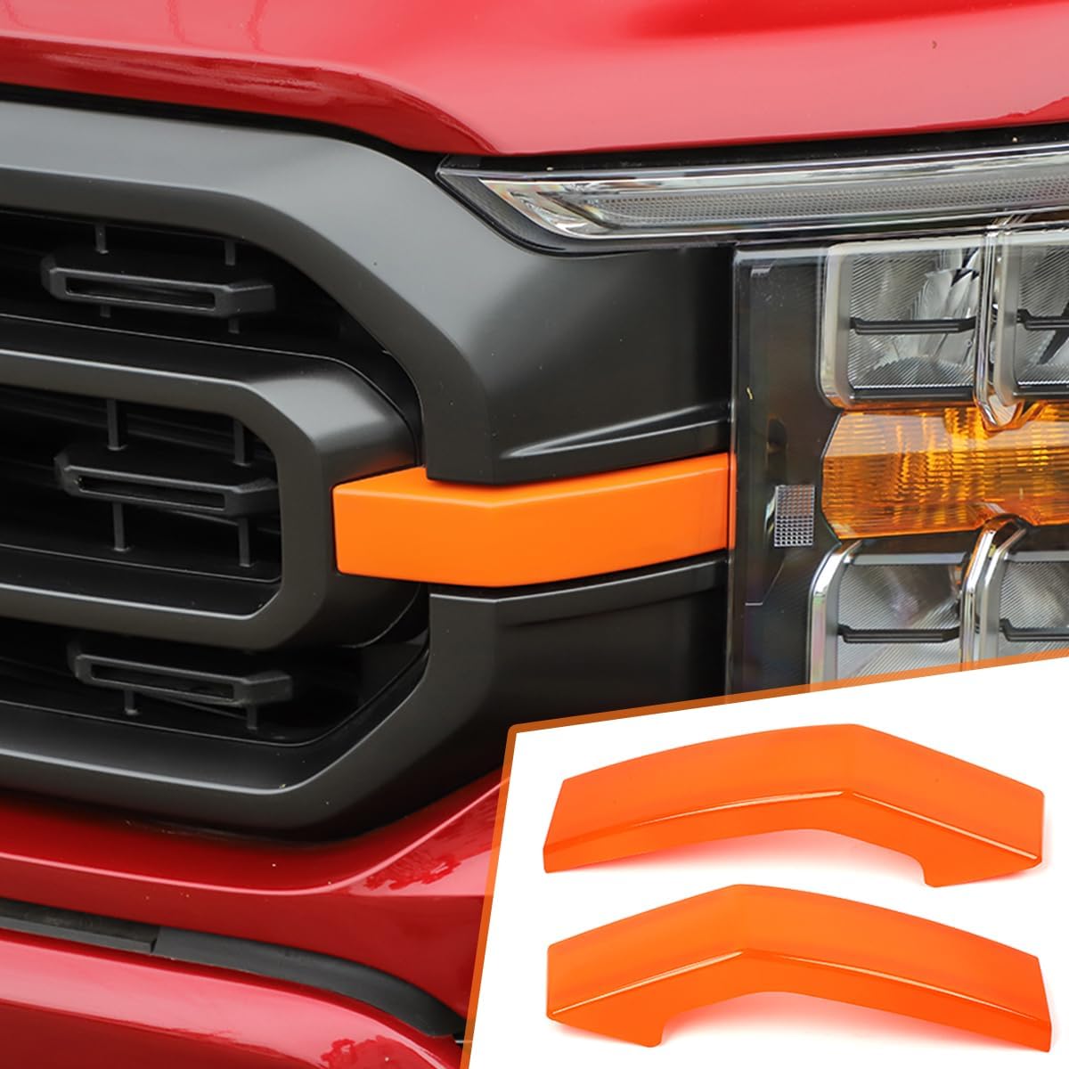 Front Grille Trim Cover Sticker Panel Decorative Exterior Accessories for Ford F-150 XL XLT 2021 2022 2023 Orange